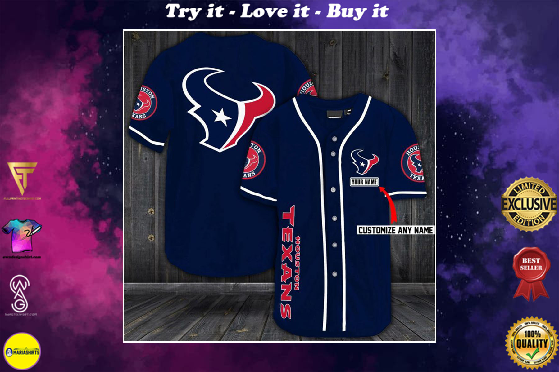 customize name houston texans baseball shirt