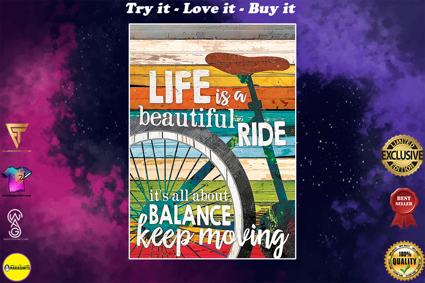 cycling life is a beautiful ride its all about balance keep moving poster