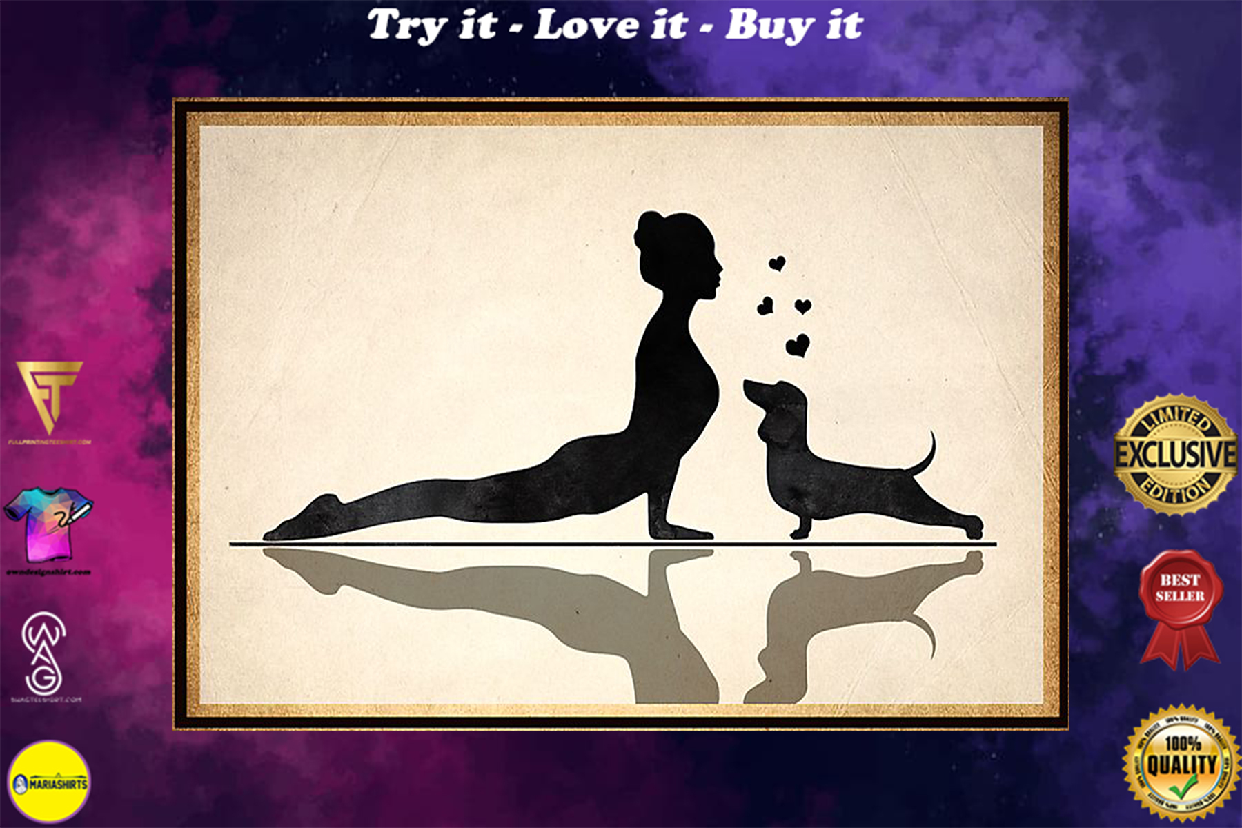 dachshund and yoga vintage poster