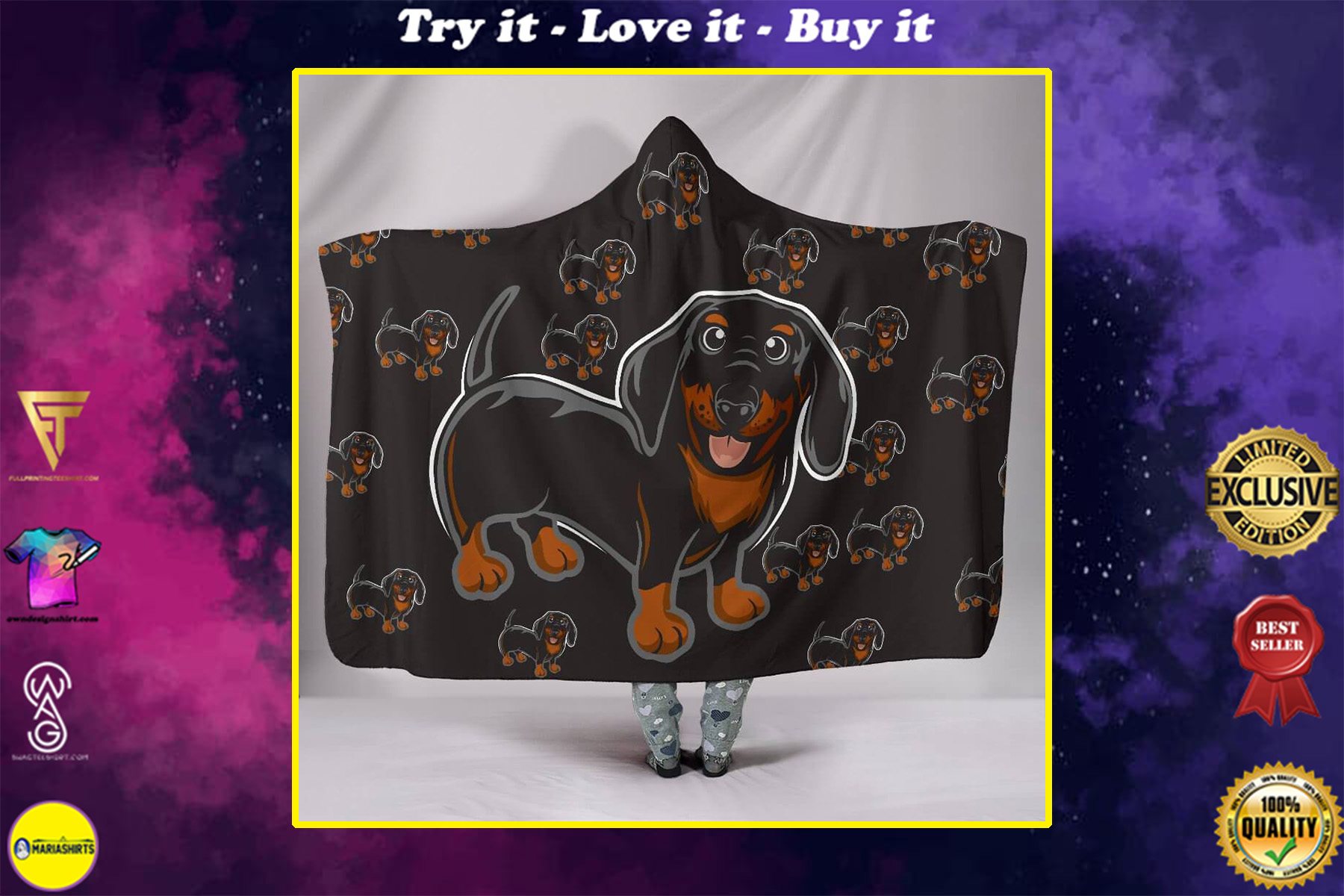 dachshund dog lover full over printed hooded blanket