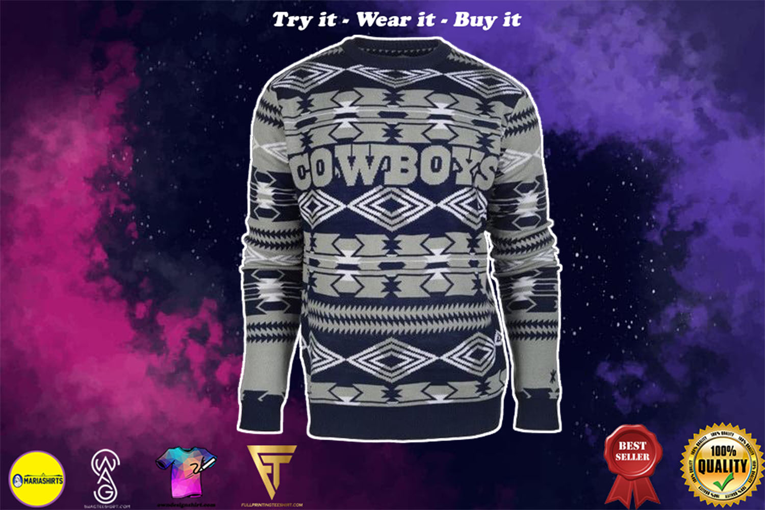 dallas cowboys aztec print ugly christmas sweater