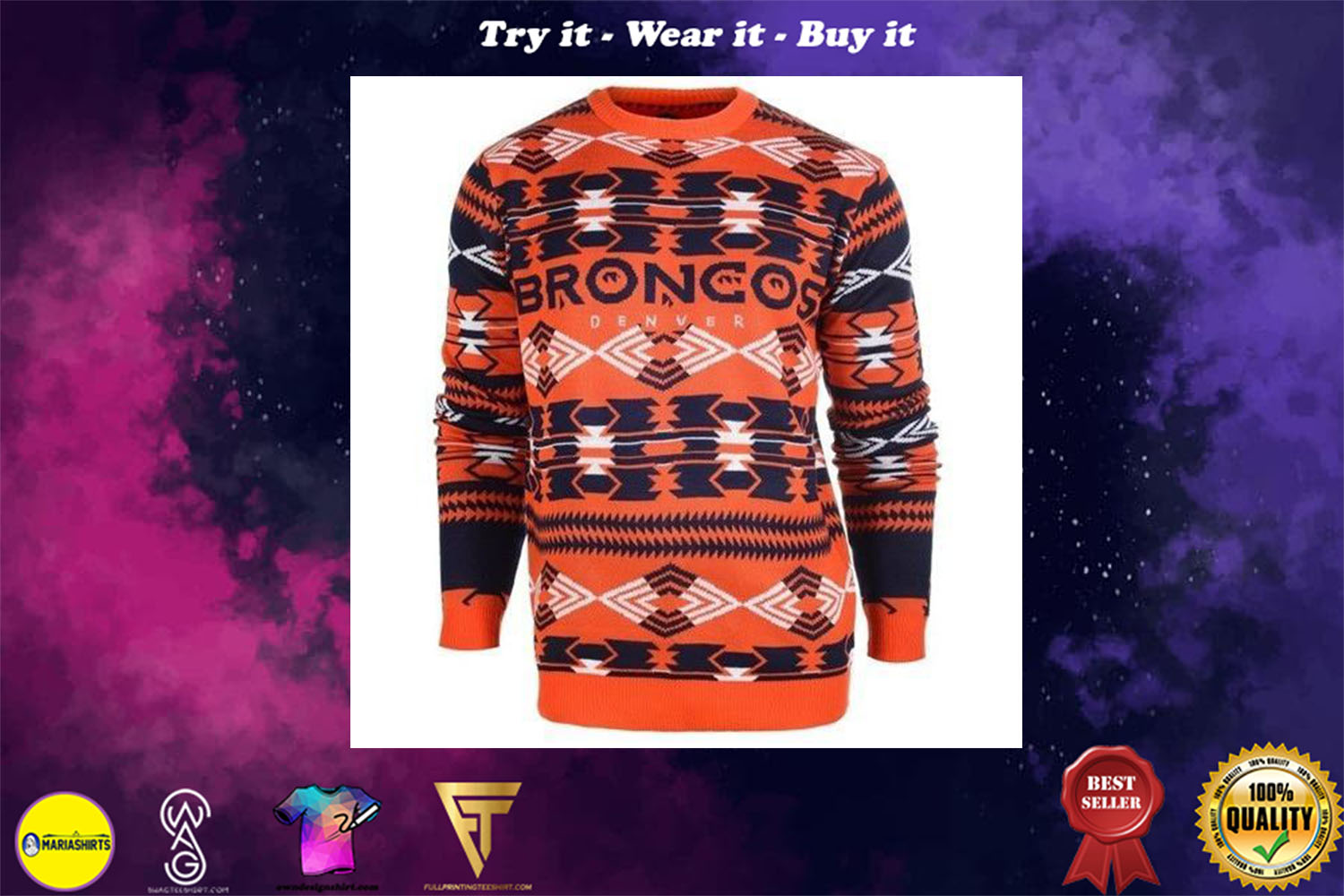 denver broncos aztec print ugly christmas sweater