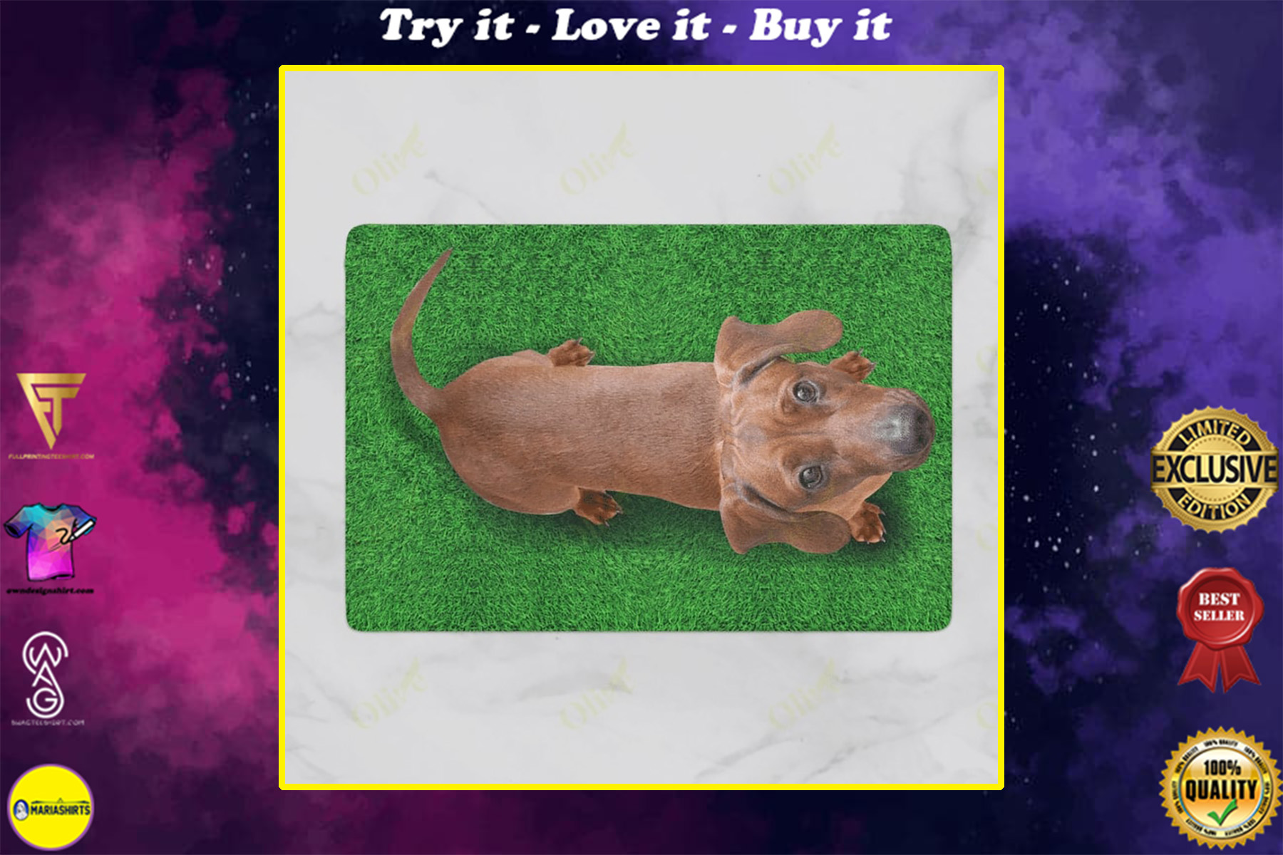 dog lover dachshund on grass vintage doormat