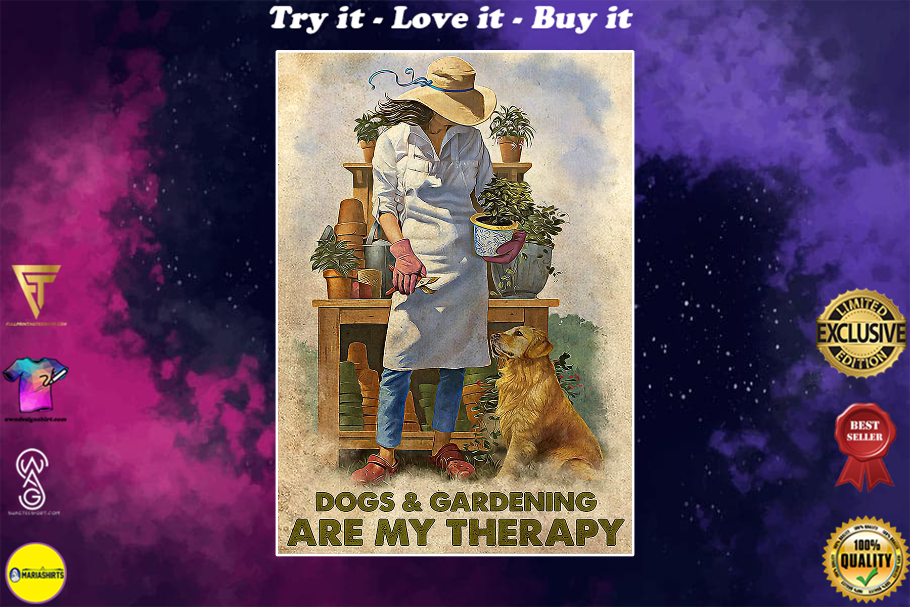 dogs and gardening are my therapy vintage poster