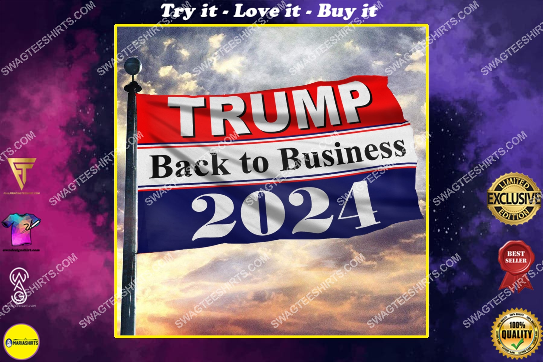donald trump 2024 back to business politics flag