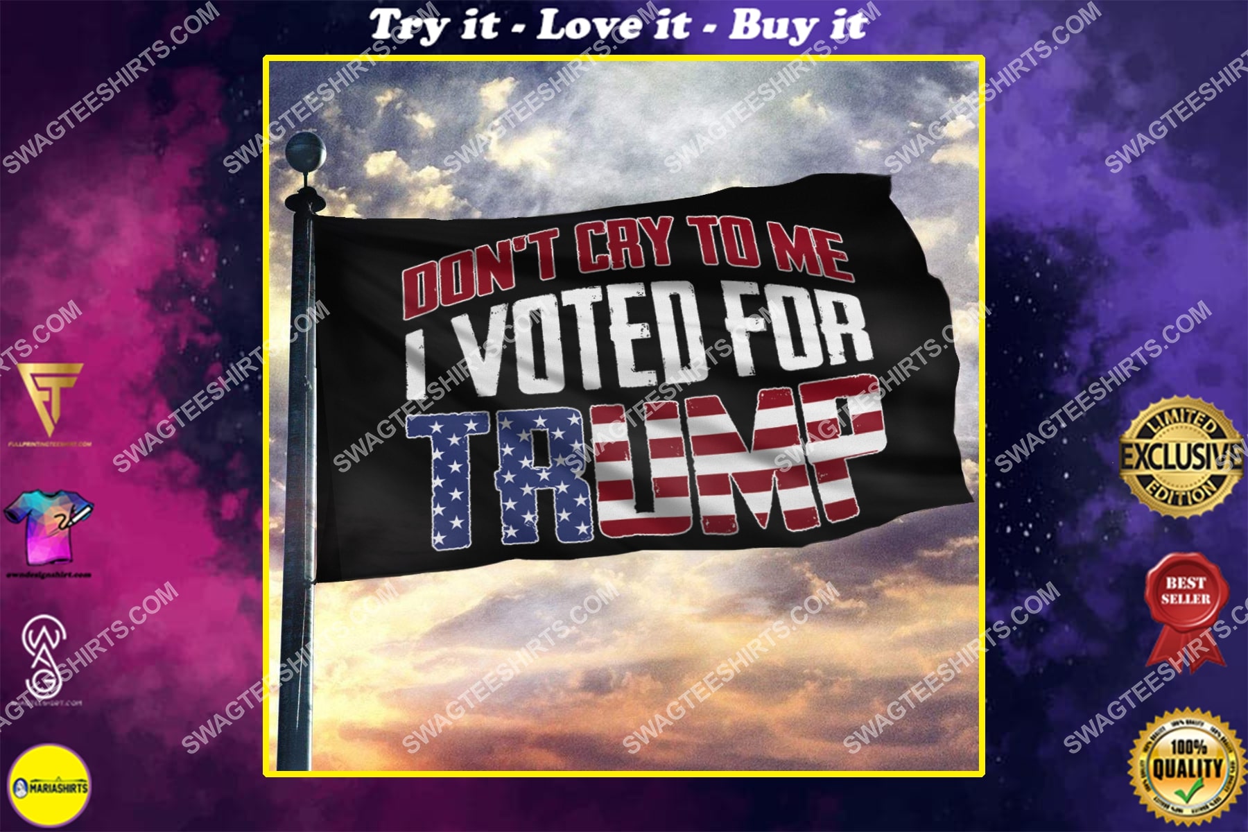 donald trump 2024 don't cry to me i voted for trump politics flag