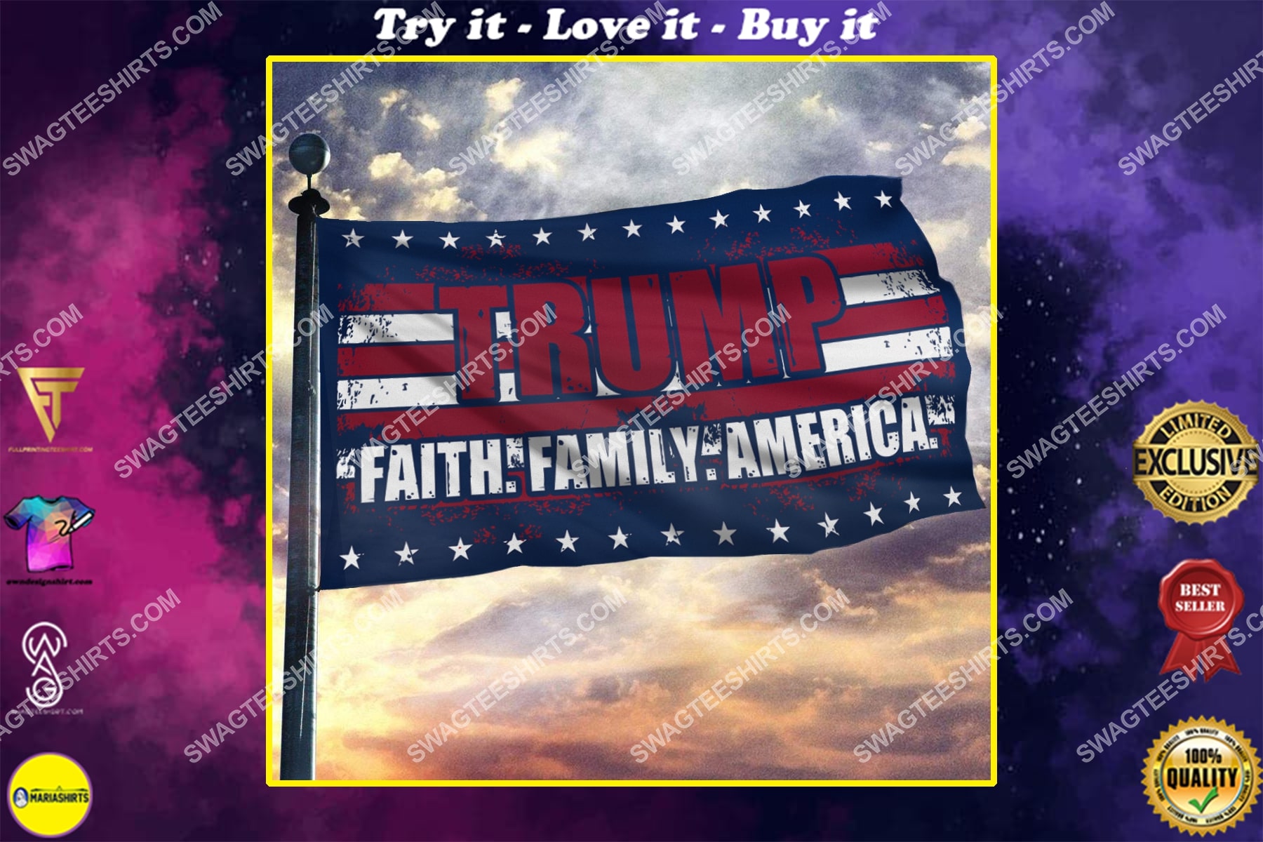 donald trump 2024 faith family america politics flag