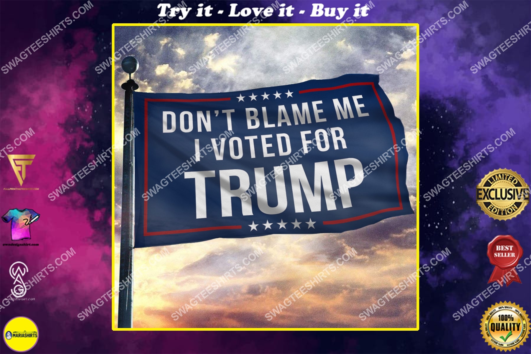 don't blame me i voted for trump politics flag