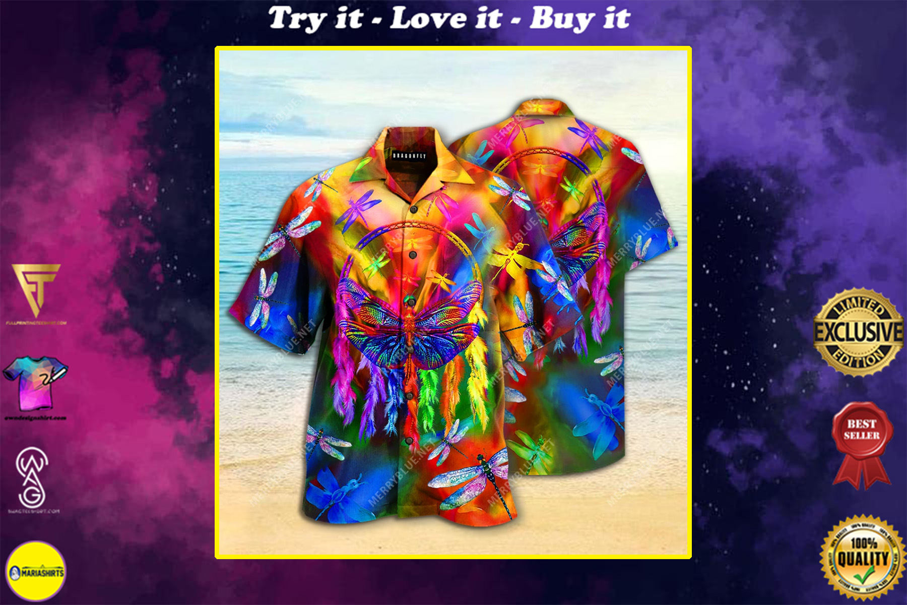dragonfly colorful all over printed hawaiian shirt