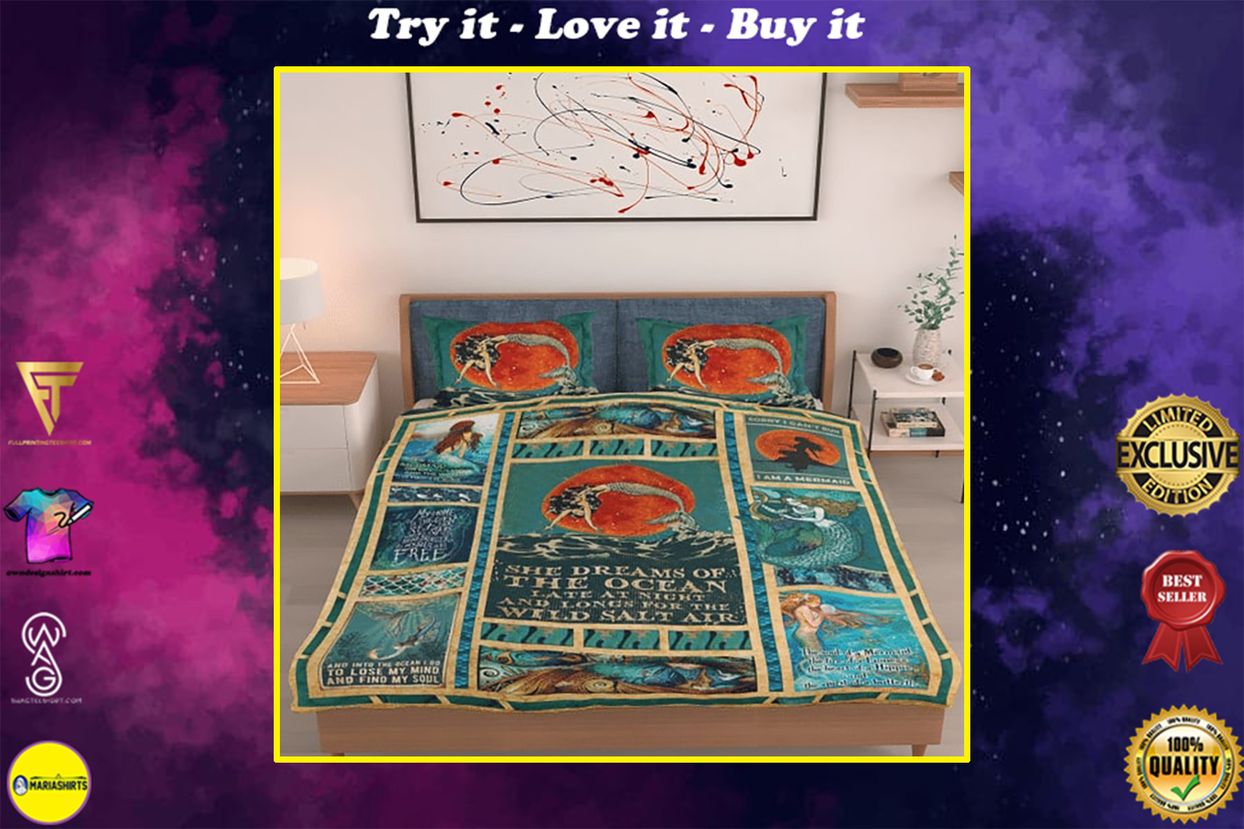 dream about the ocean mermaid all over printed bedding set