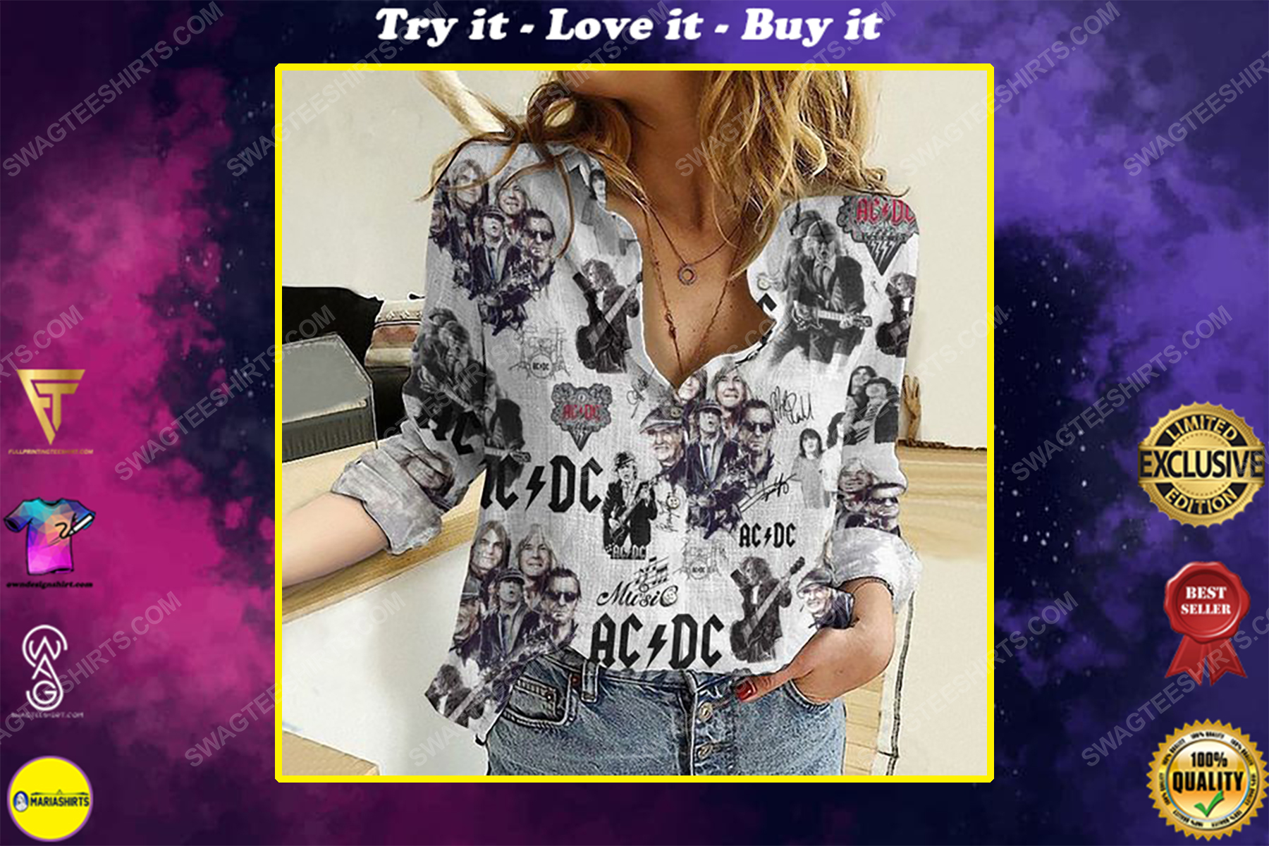 AC DC rock band fully printed poly cotton casual shirt