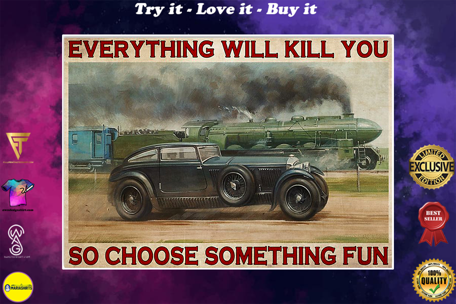 everything will kill you so choose something fun blue train vintage poster