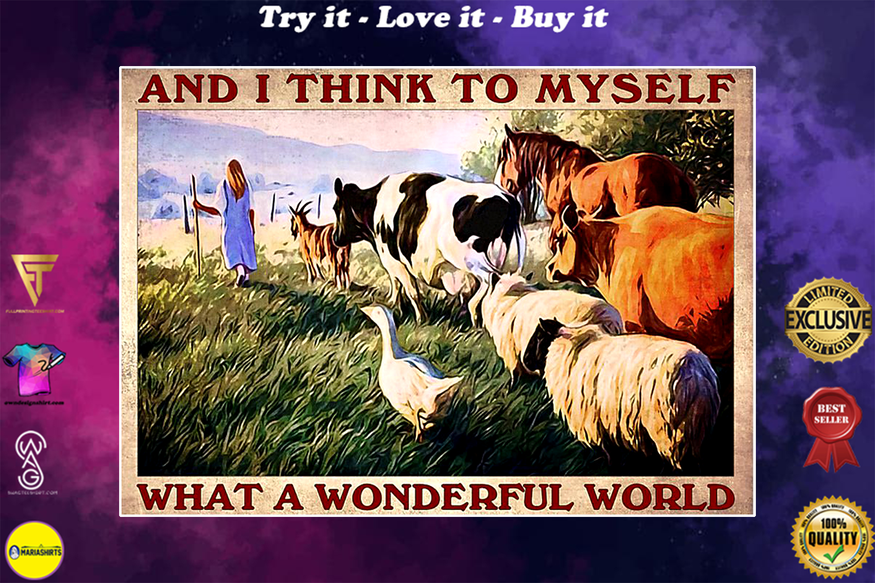 farm animals and i think to myself what a wonderful world vintage poster