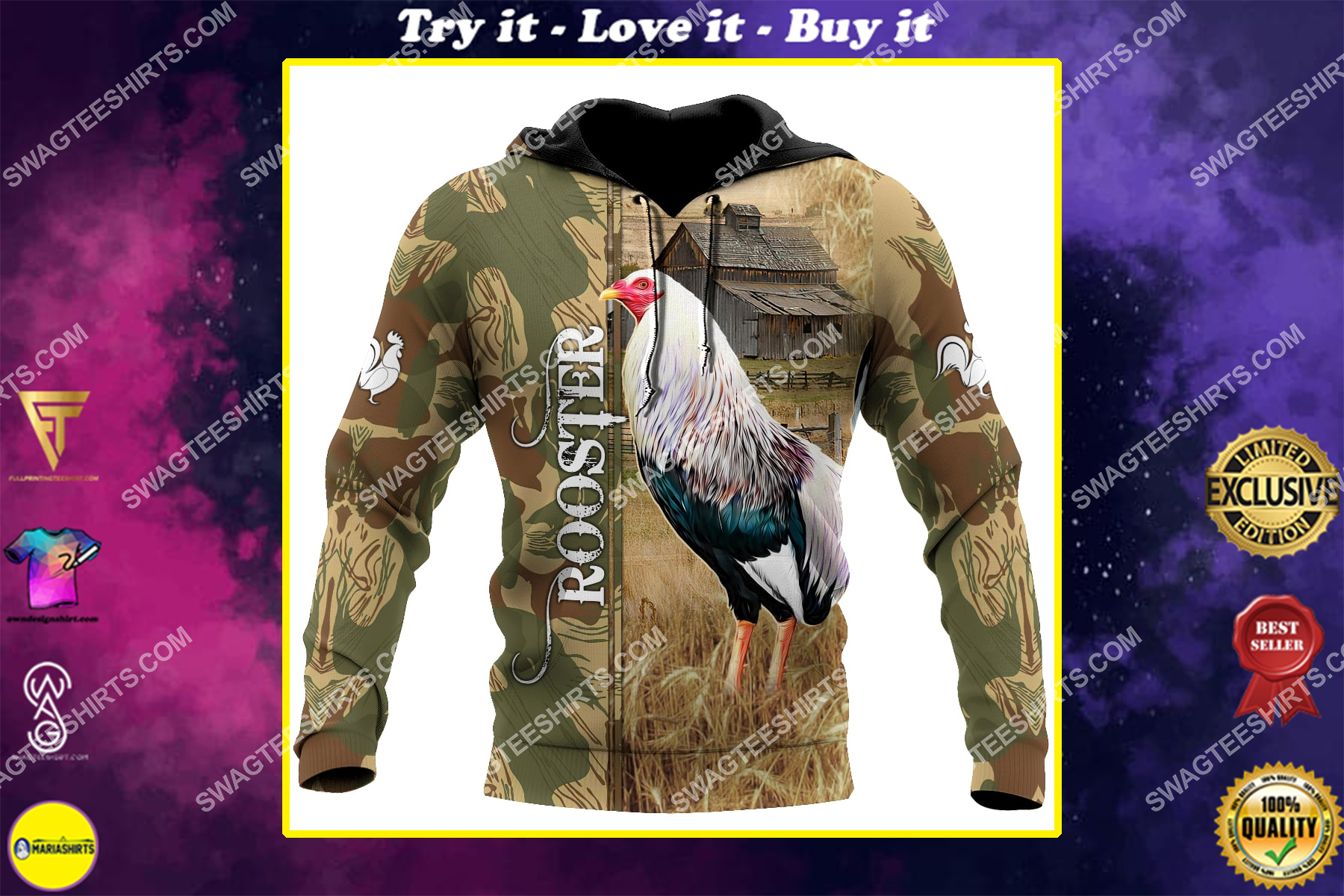 farm life rooster chicken full printing shirt