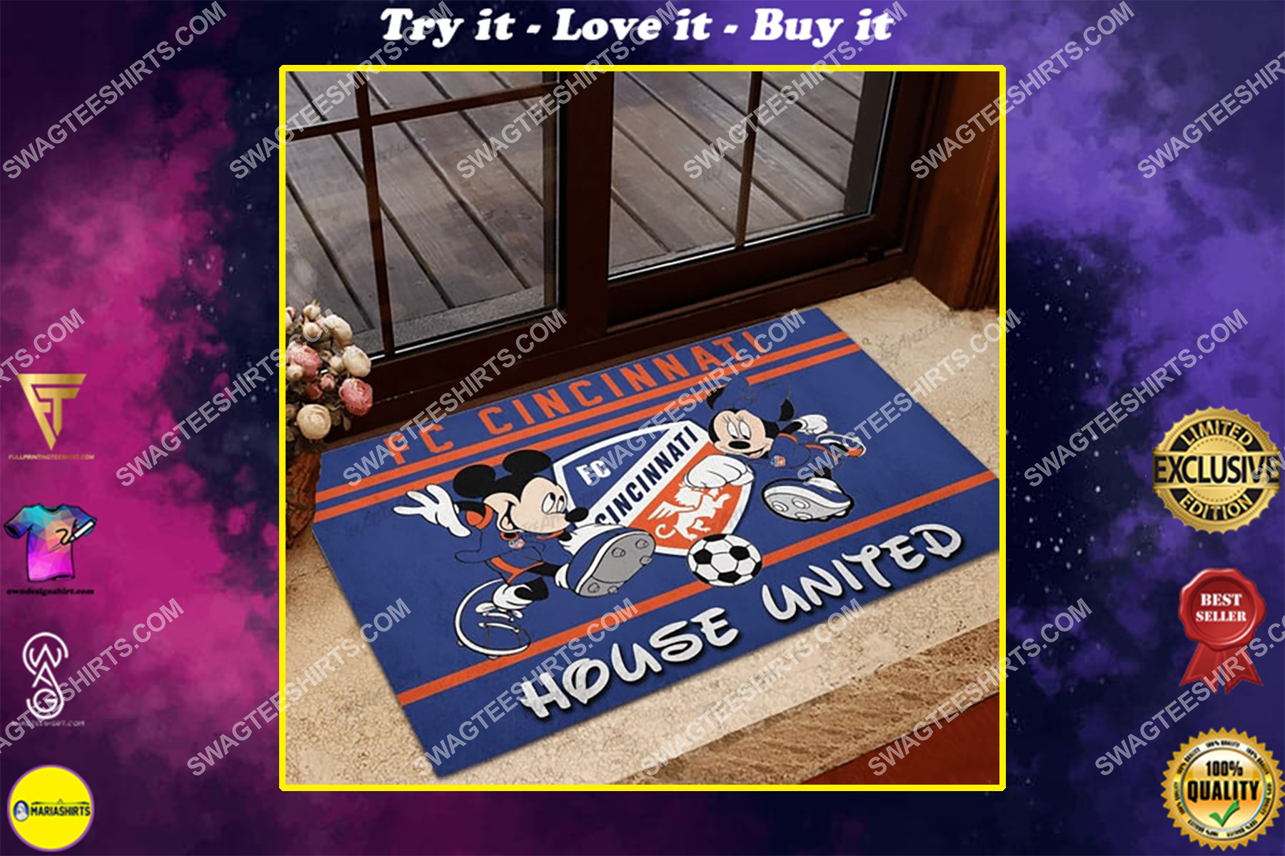 fc cincinnati house united mickey mouse and minnie mouse doormat
