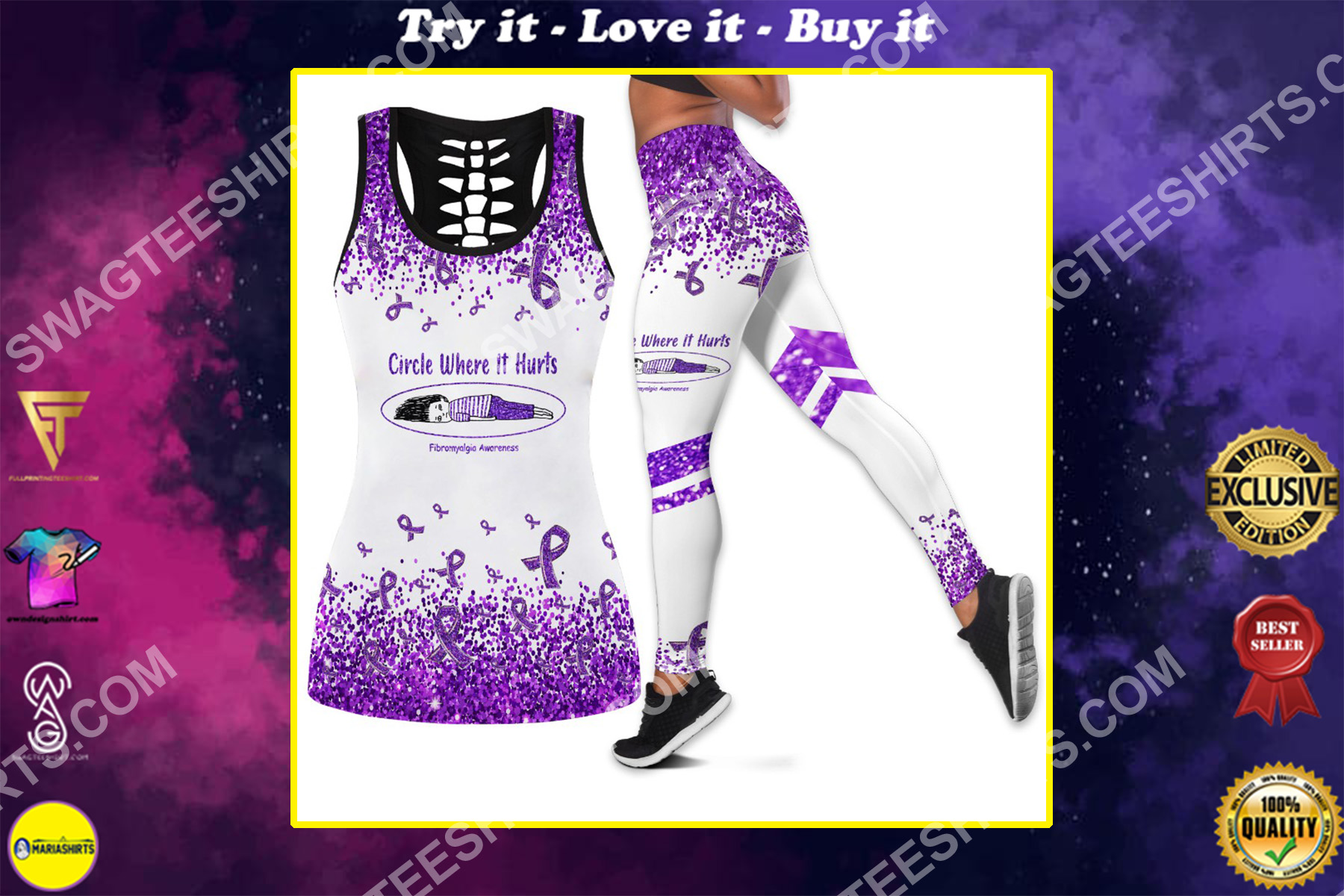 fibromyalgia awareness circle where it hurts all over printed set sports outfit