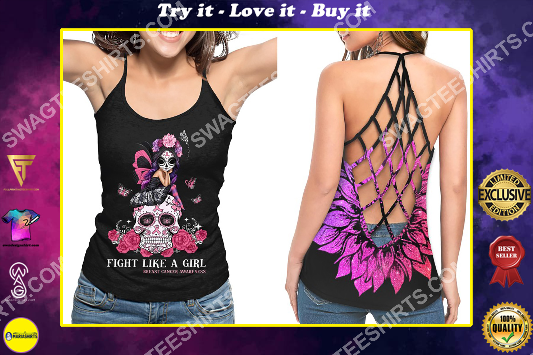 fight like a girl breast cancer awareness strappy back tank top