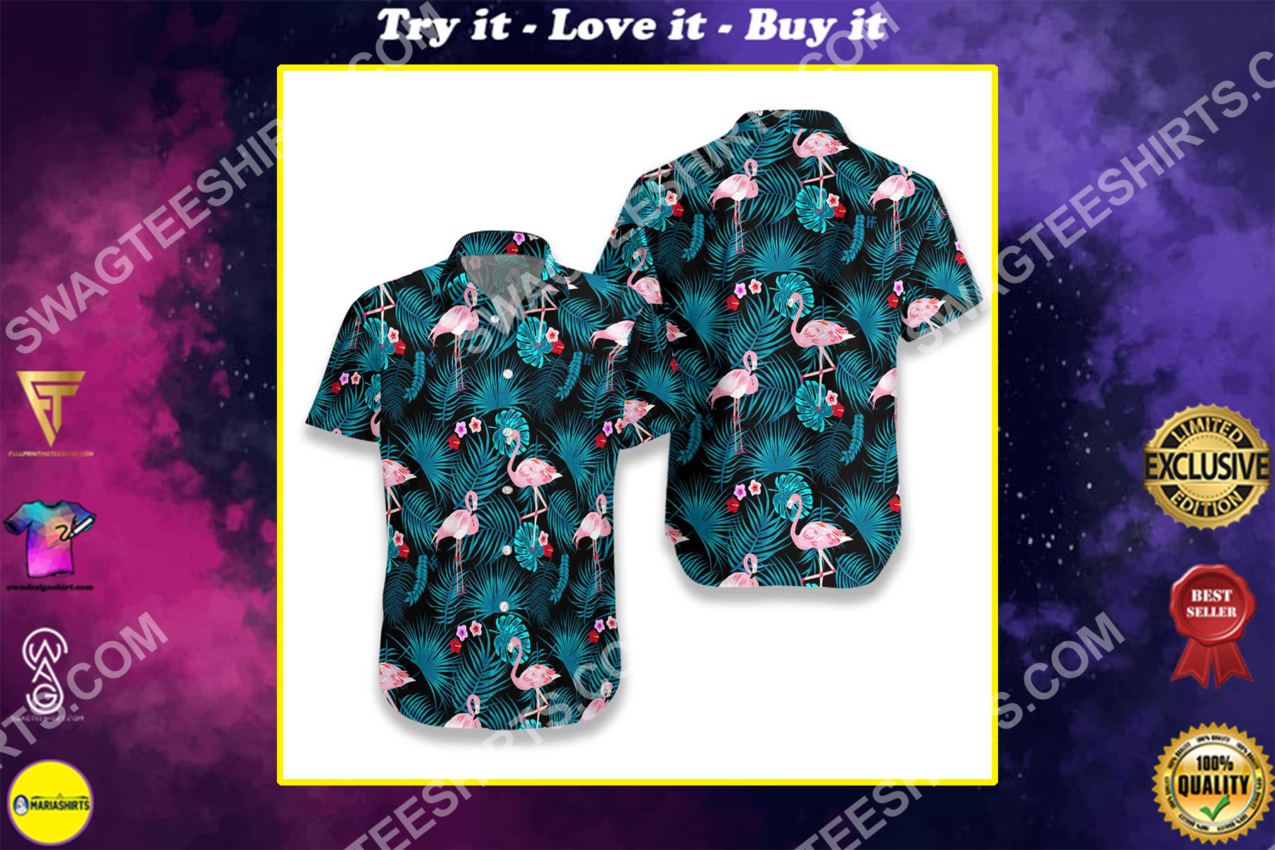 flamingo tropical all over printed hawaiian shirt