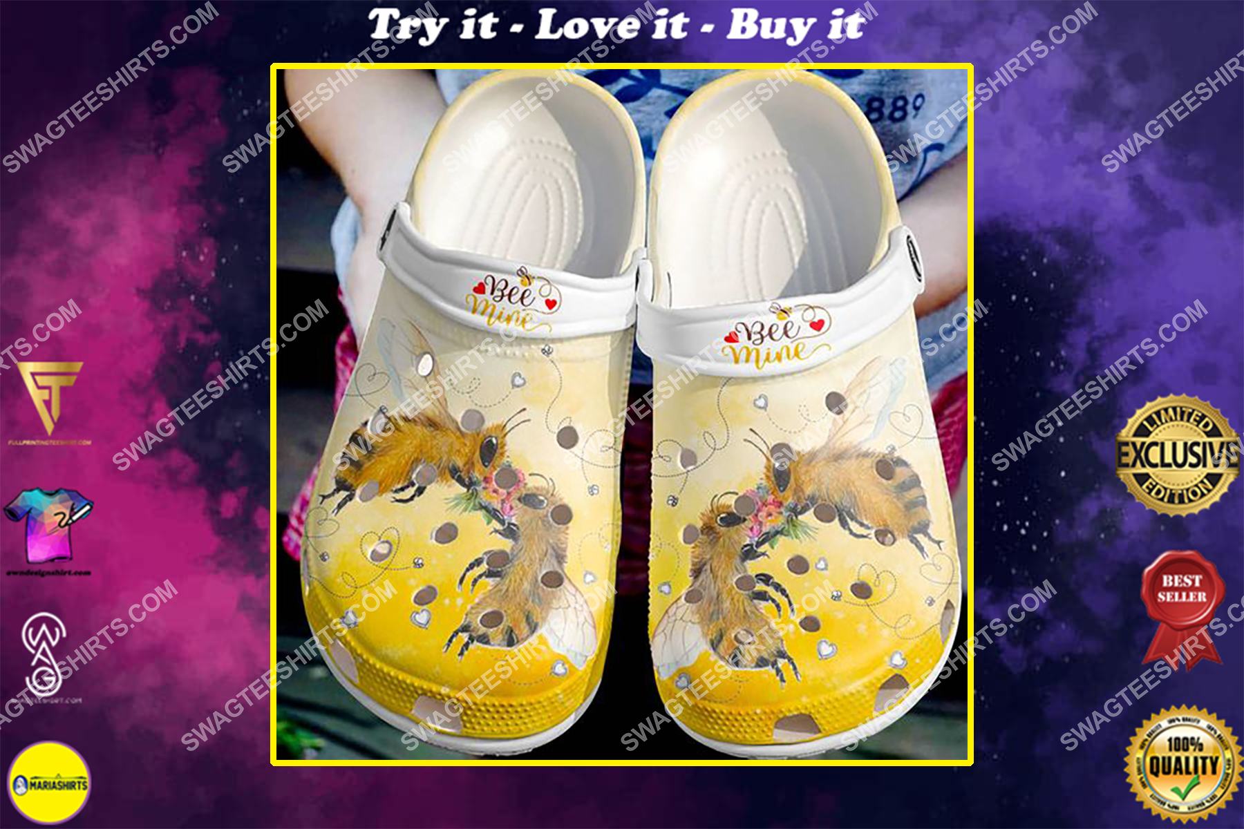 floral bee mine bee lover all over printed crocs