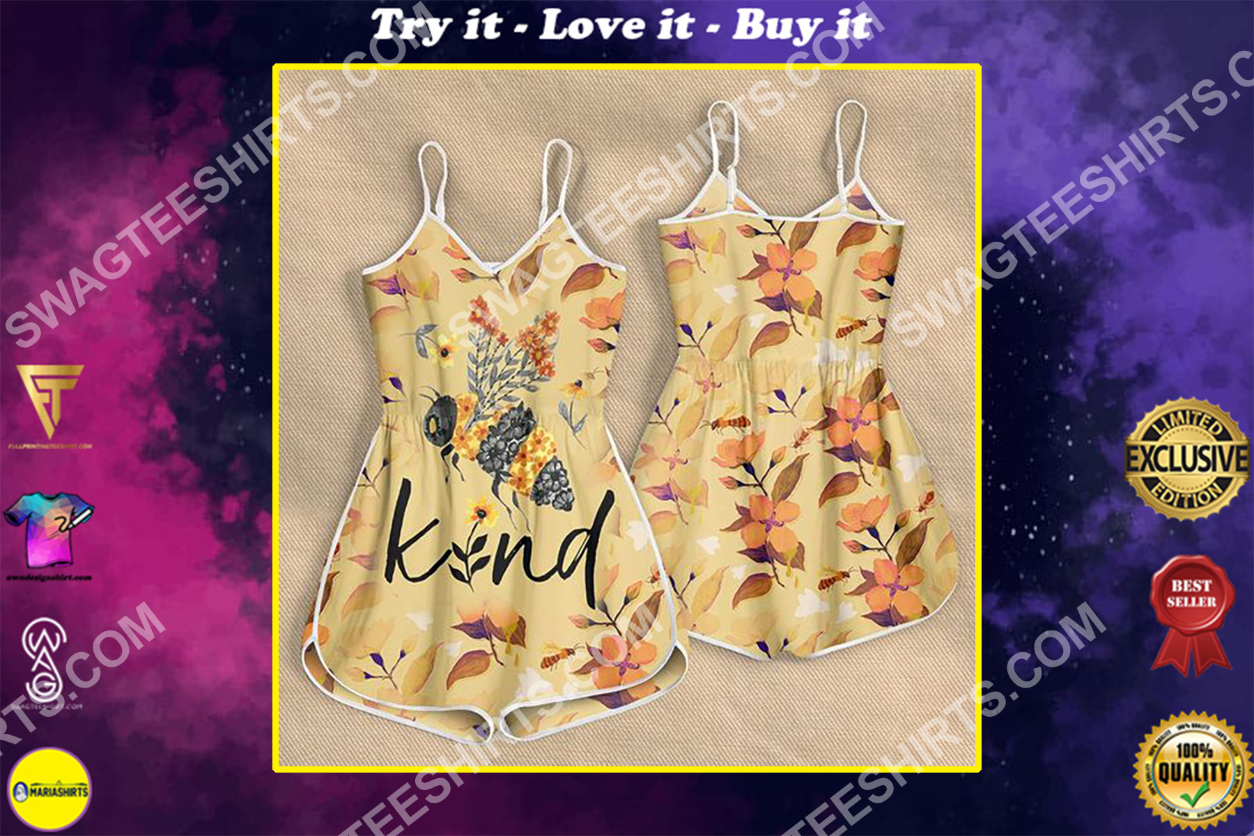 flower bee kind all over printed rompers