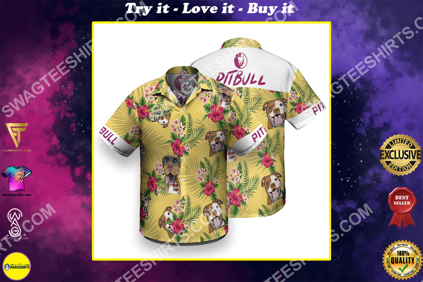 flower pitbull all over printed hawaiian shirt