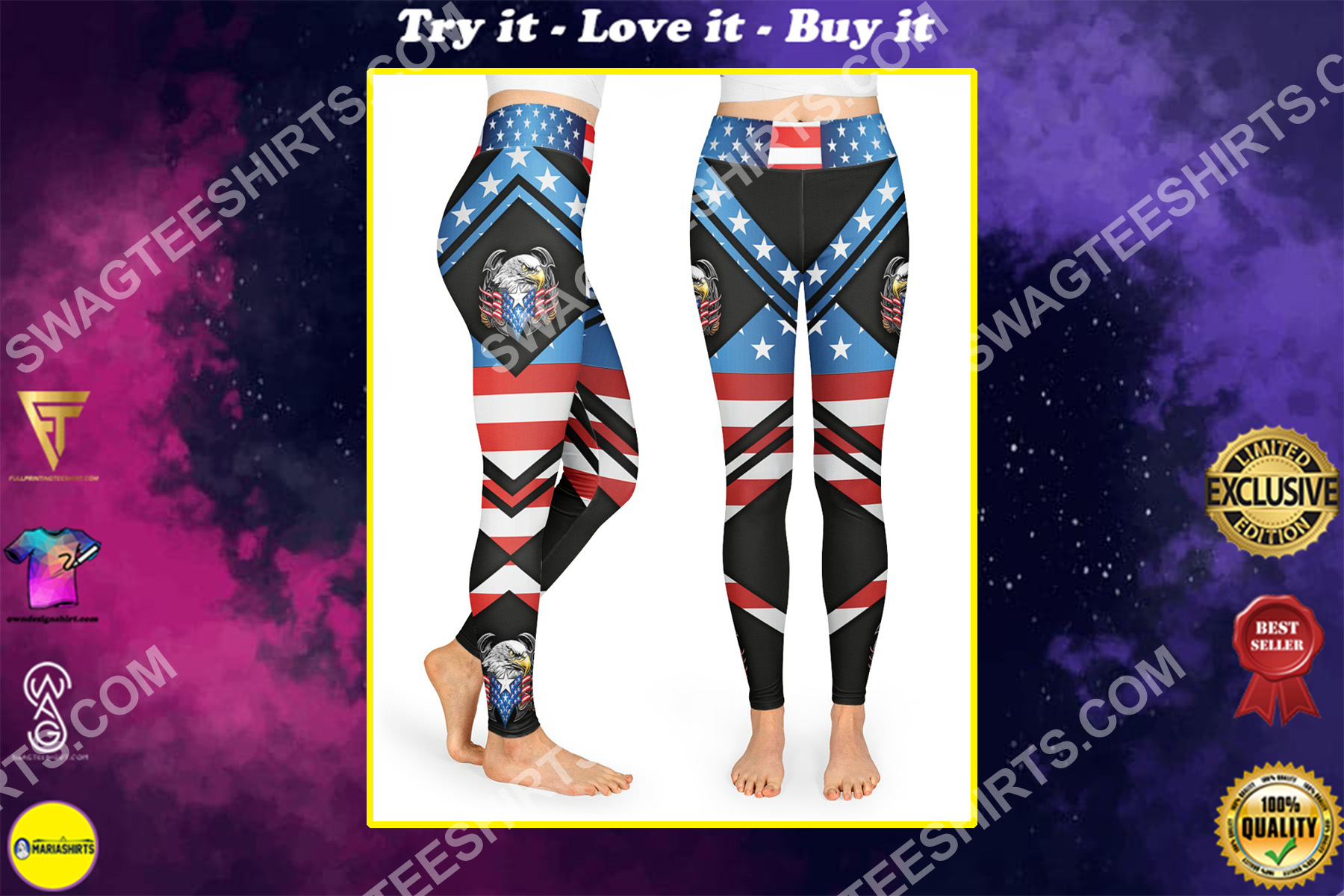fourth of july american flag all over printed high waist leggings
