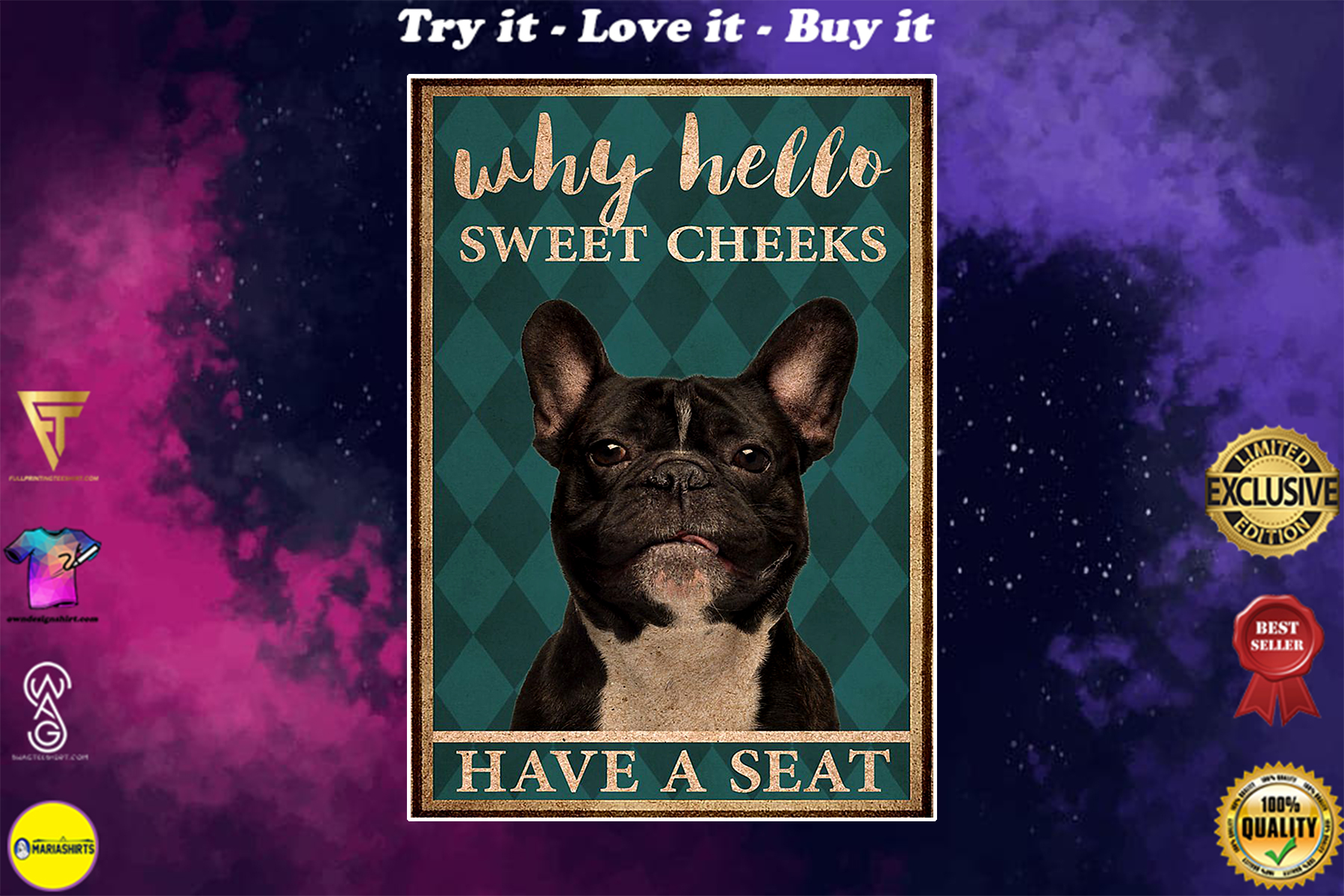 frenchie bulldog why hello sweet cheeks vintage poster