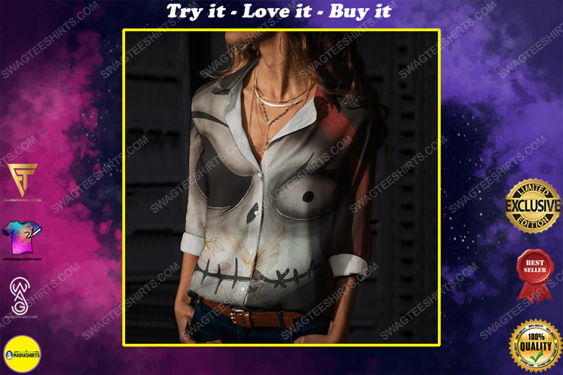 Jack skellington fully printed poly cotton casual shirt