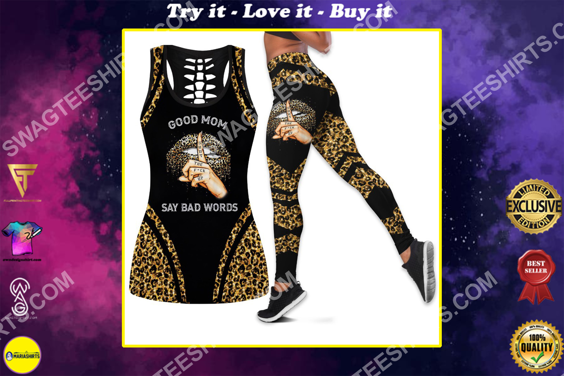 good mom say bad words all over printed set sports outfit