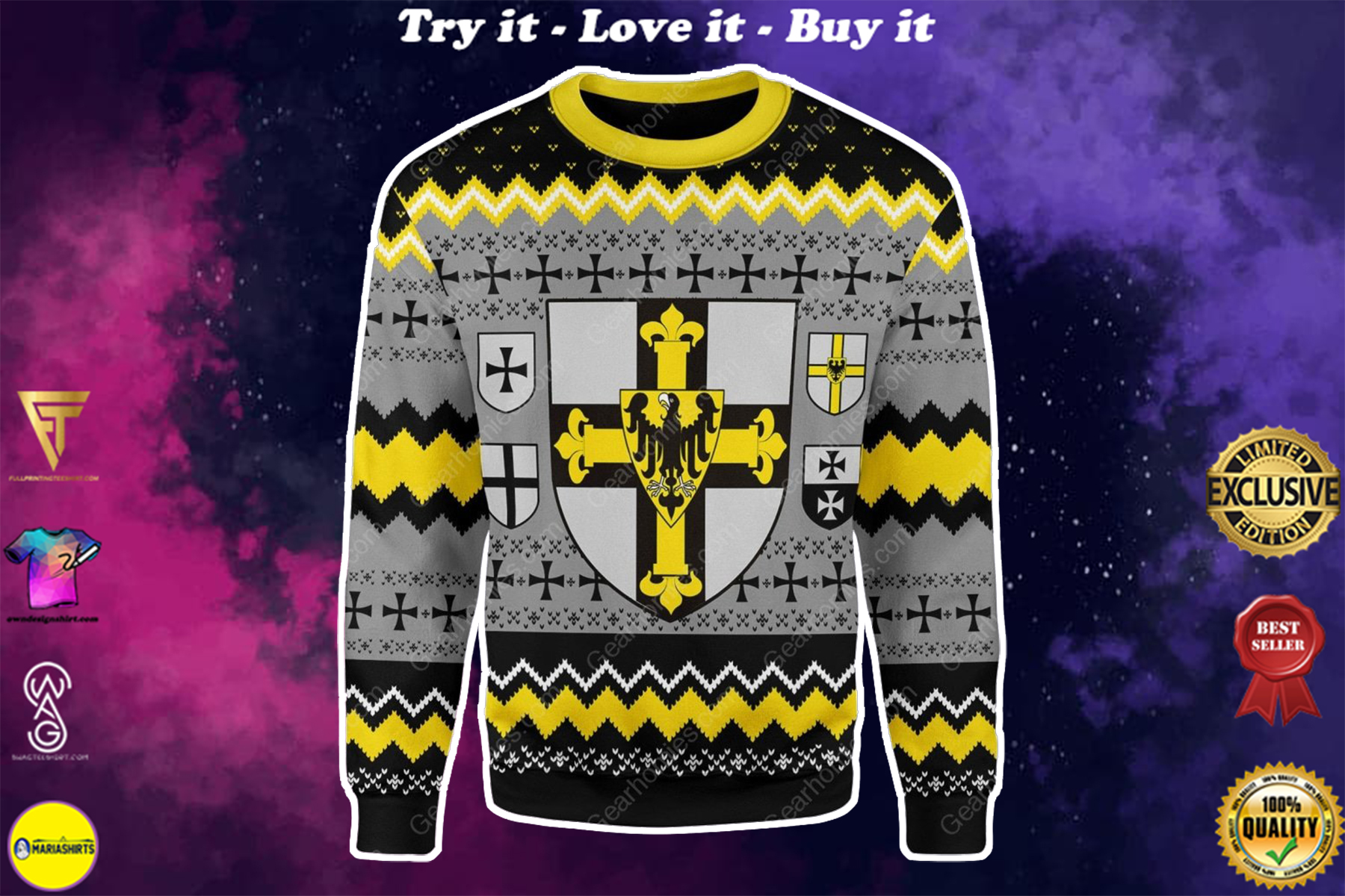 grand master of the teutonic order all over printed ugly christmas sweater