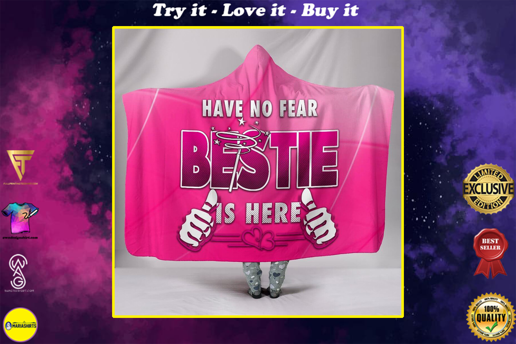 have no fear bestie is here all over printed hooded blanket
