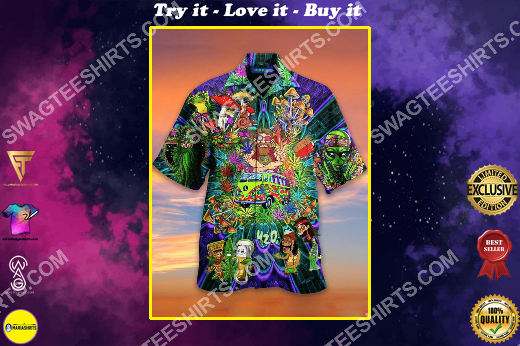 hippie mushroom all over printing hawaiian shirt