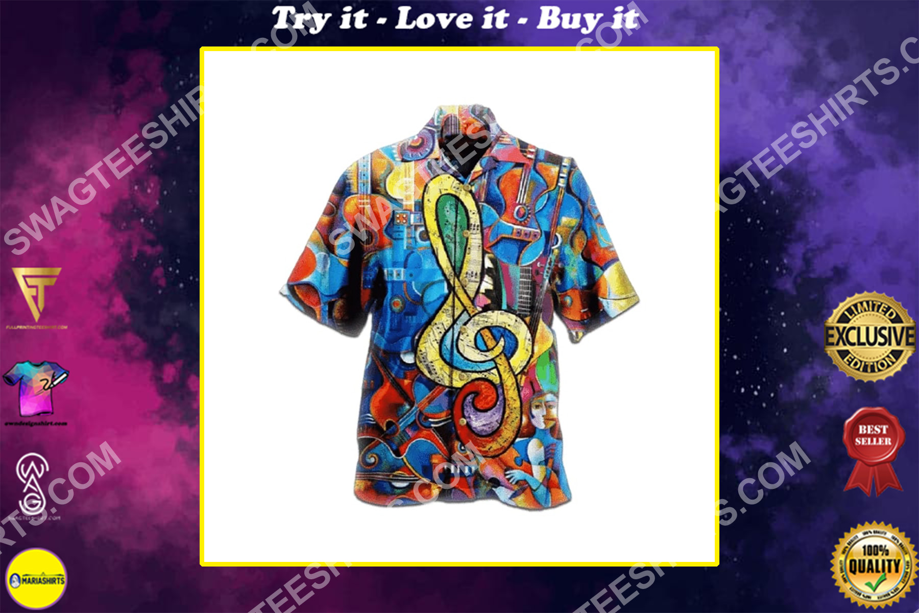 hippie music note all over printed hawaiian shirt