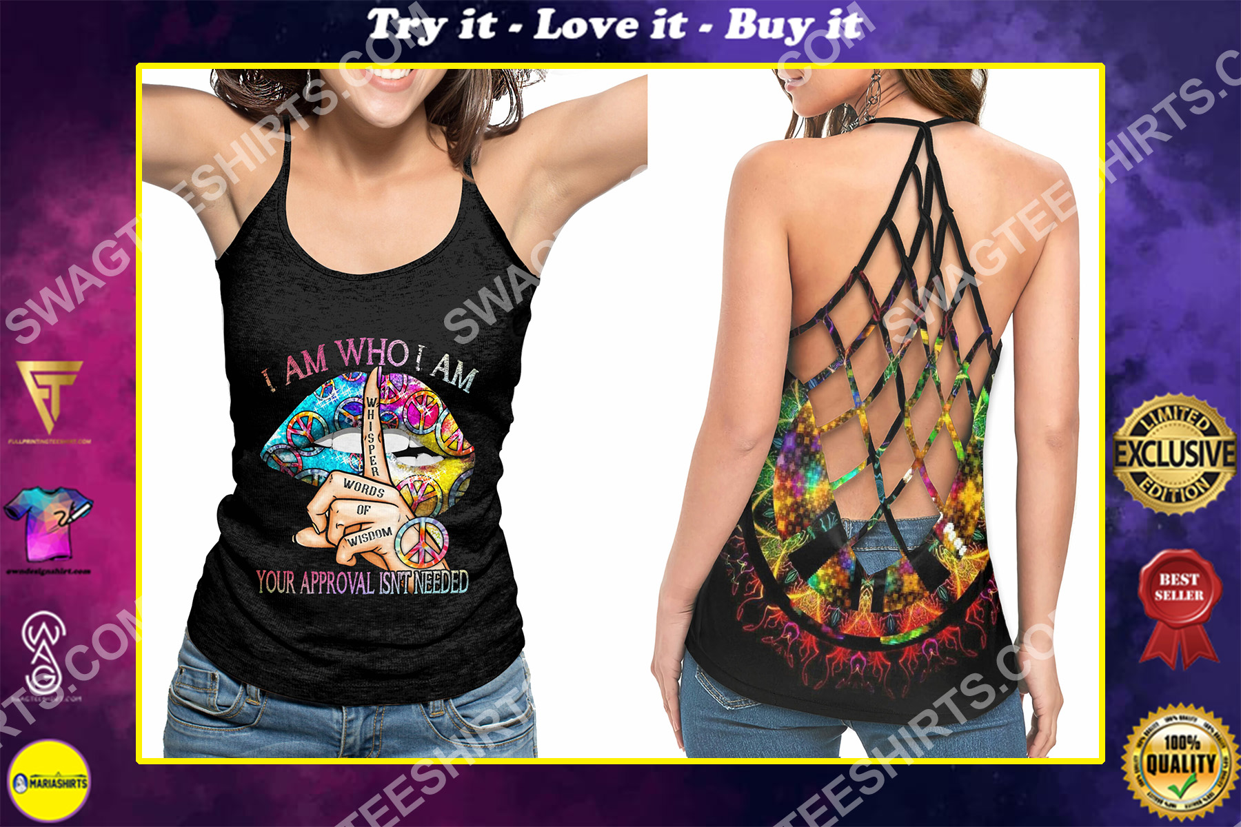 hippie sexy lips i am who i am your approval isnt needed strappy back tank top