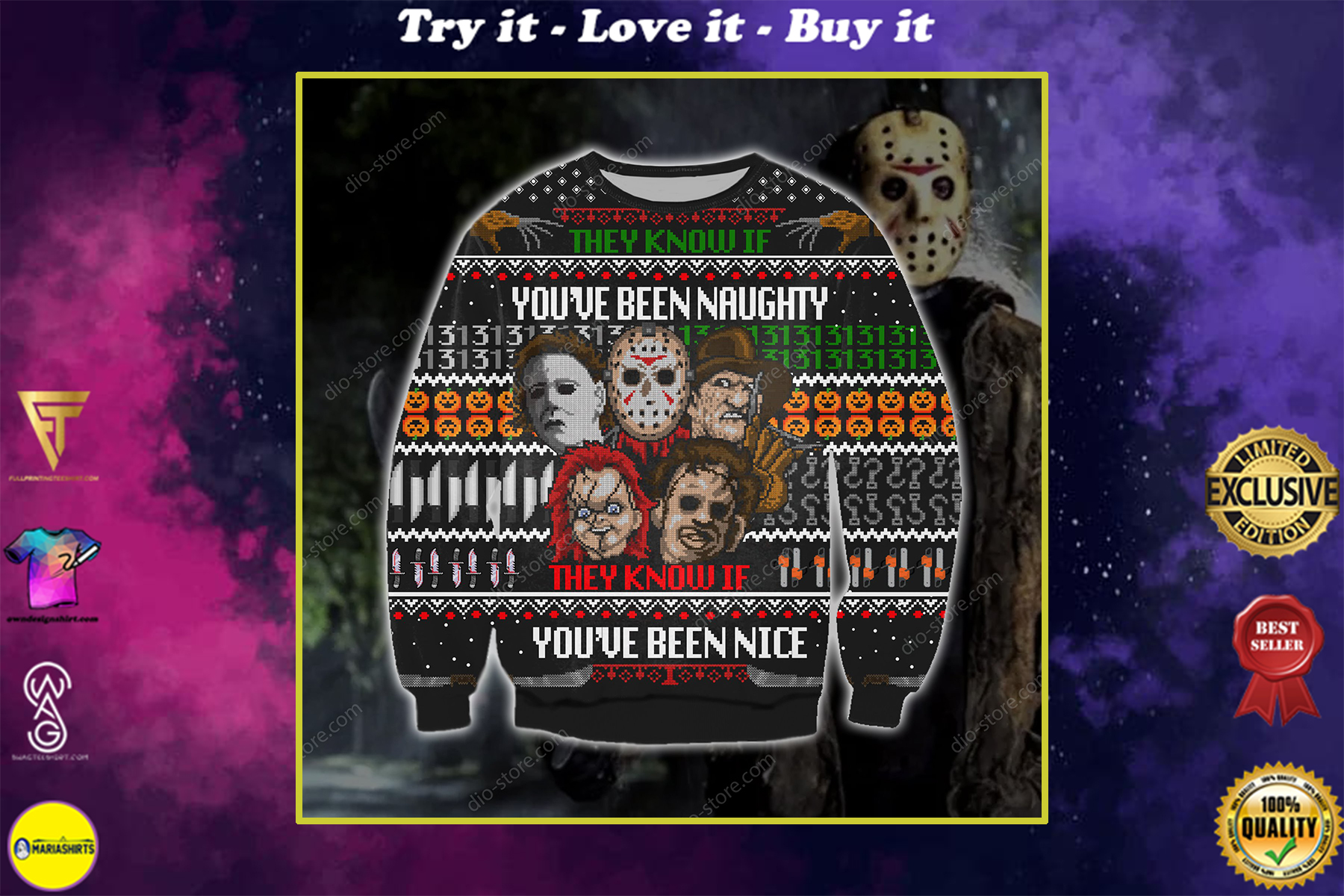 horror killers they know if youve been naughty they know if youve been nice ugly christmas sweater