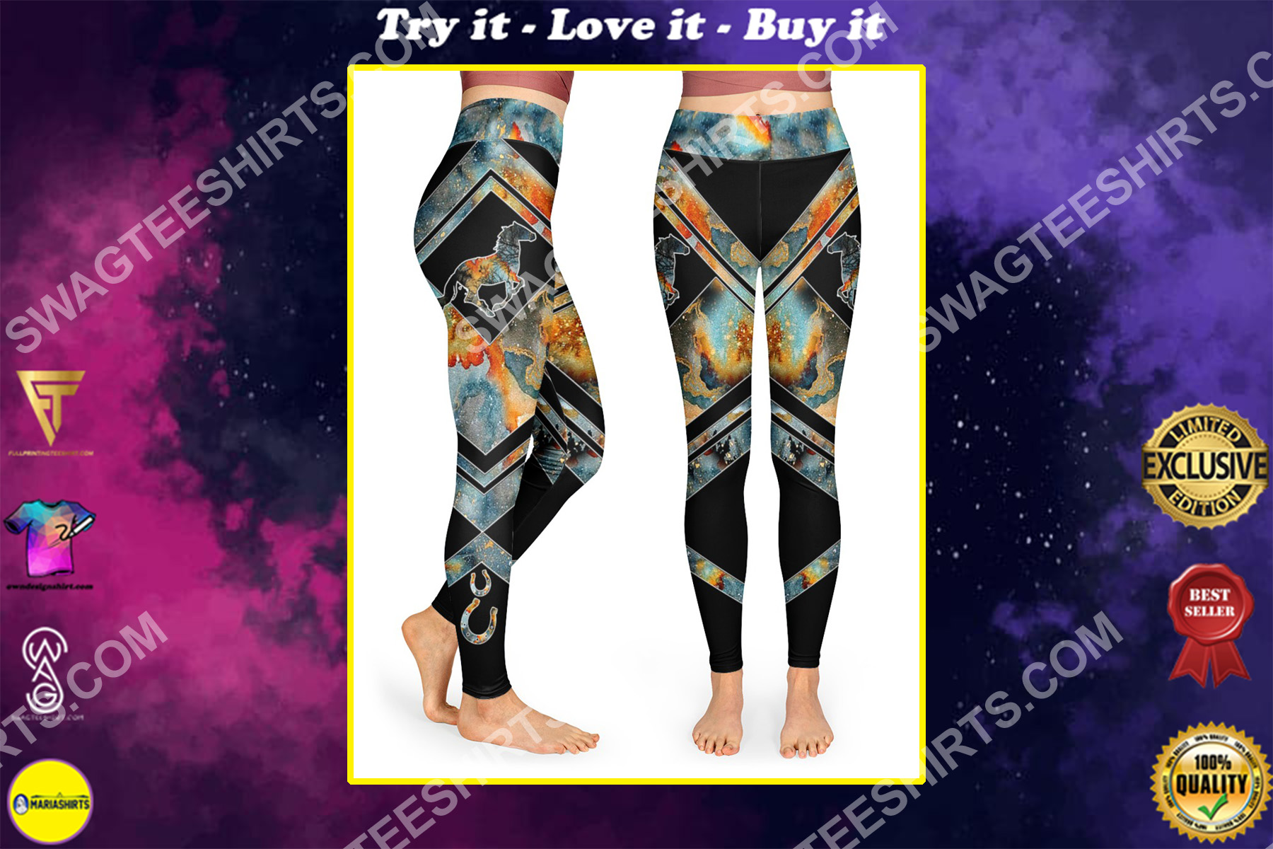 horse lover galaxy all over printed high waist leggings