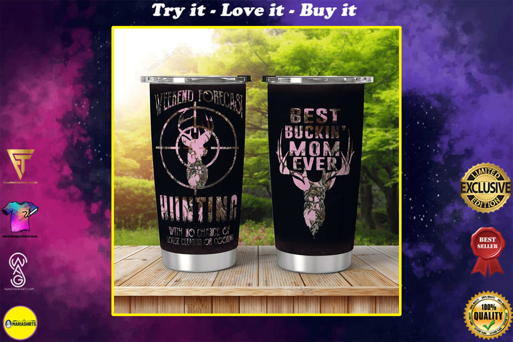 hunting best bucking mom ever all over print tumbler