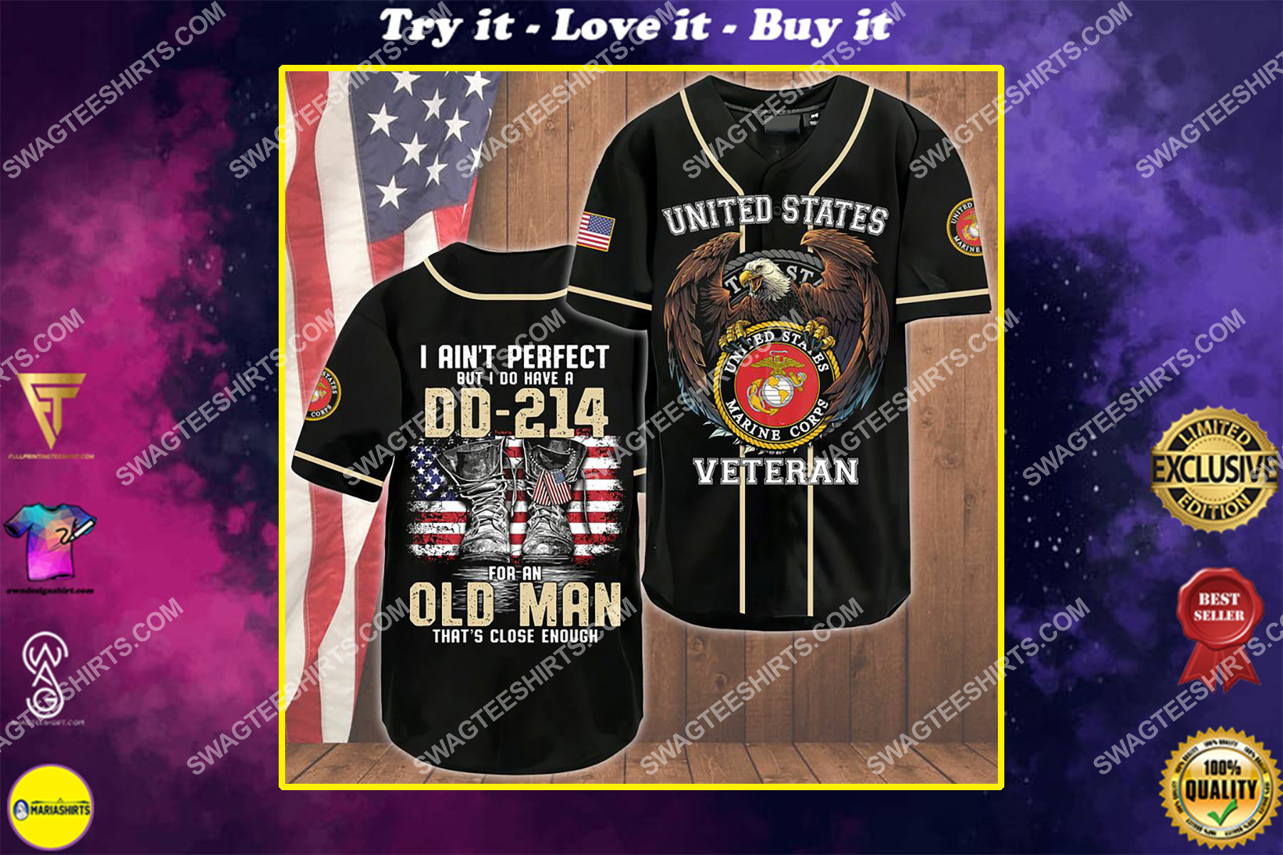 i ain't pperfect but i do have a dd-214 for an old man that's close enough marines veteran baseball shirt