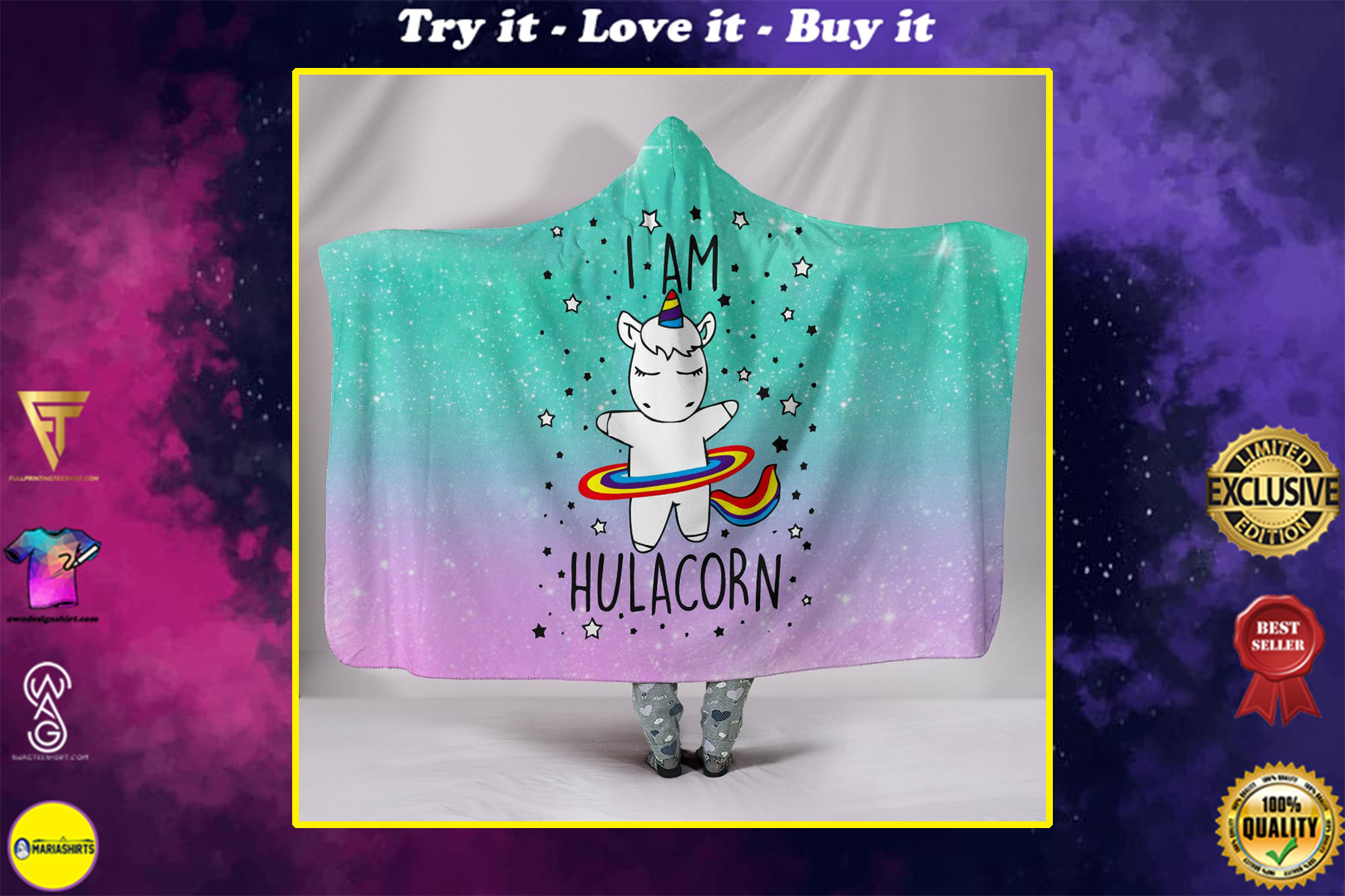 i am hulacorn unicorn galaxy full printing hooded blanket