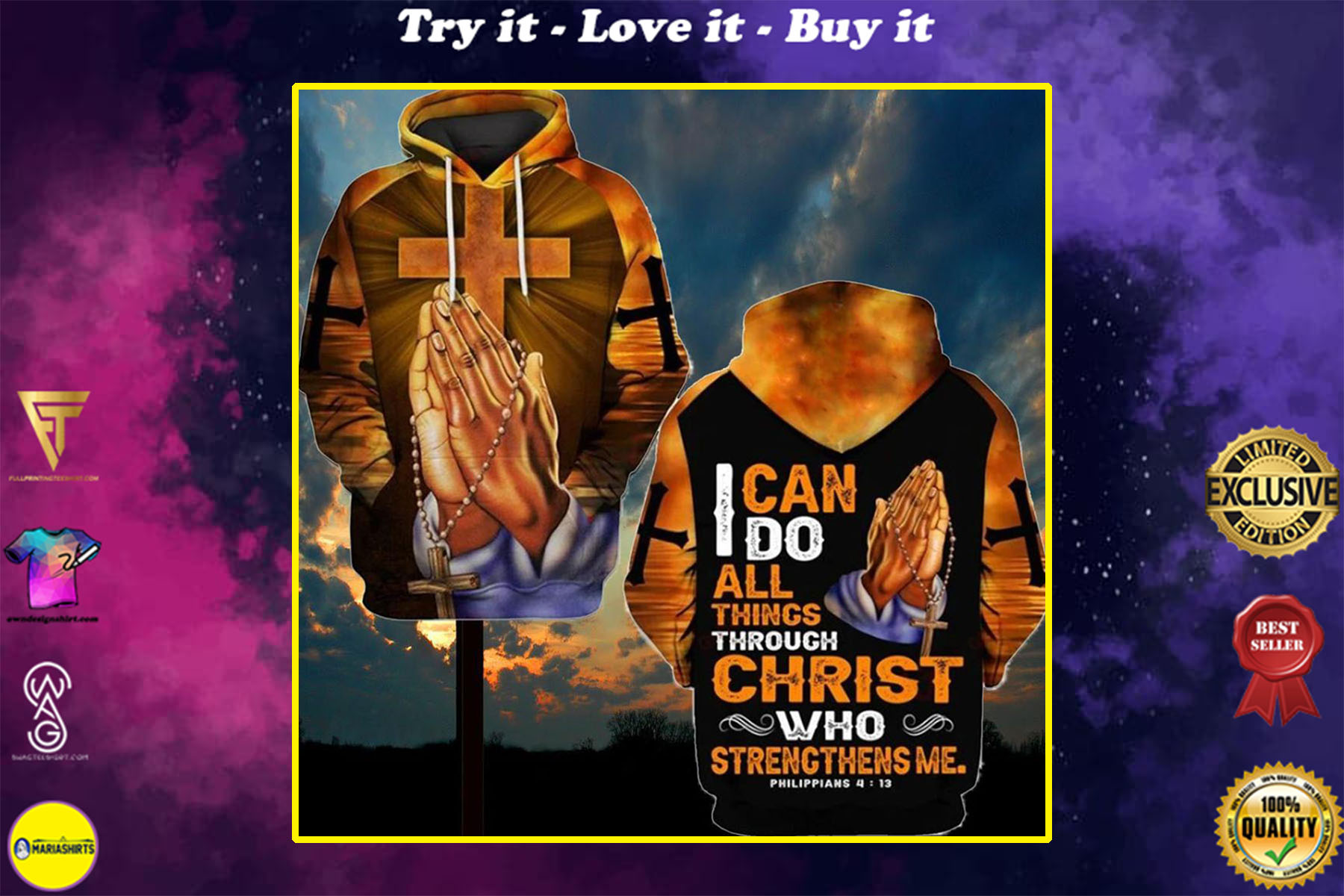 i can do all things through Christ who strengthens me God hand cross full over printed shirt