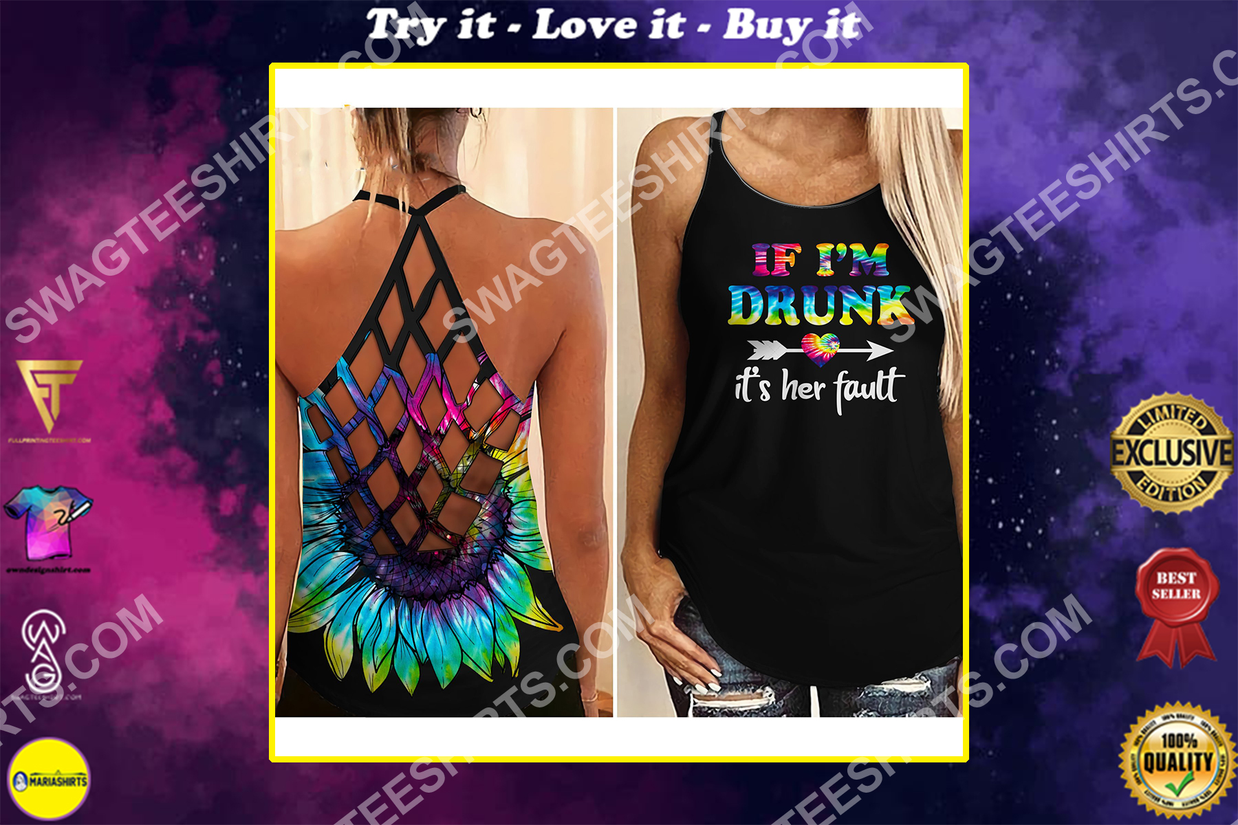 if im drunk its her fault bestie colorful strappy back tank top