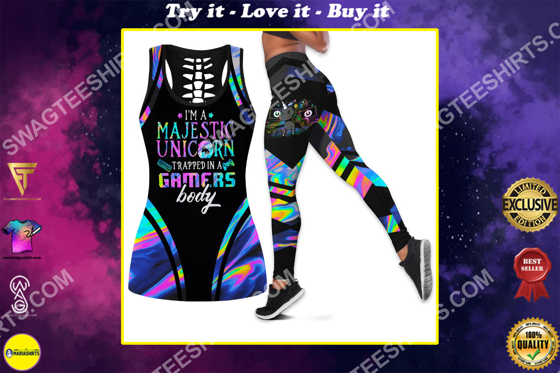 im a majestic unicorn trapped in a gamers body all over printed set sports outfit