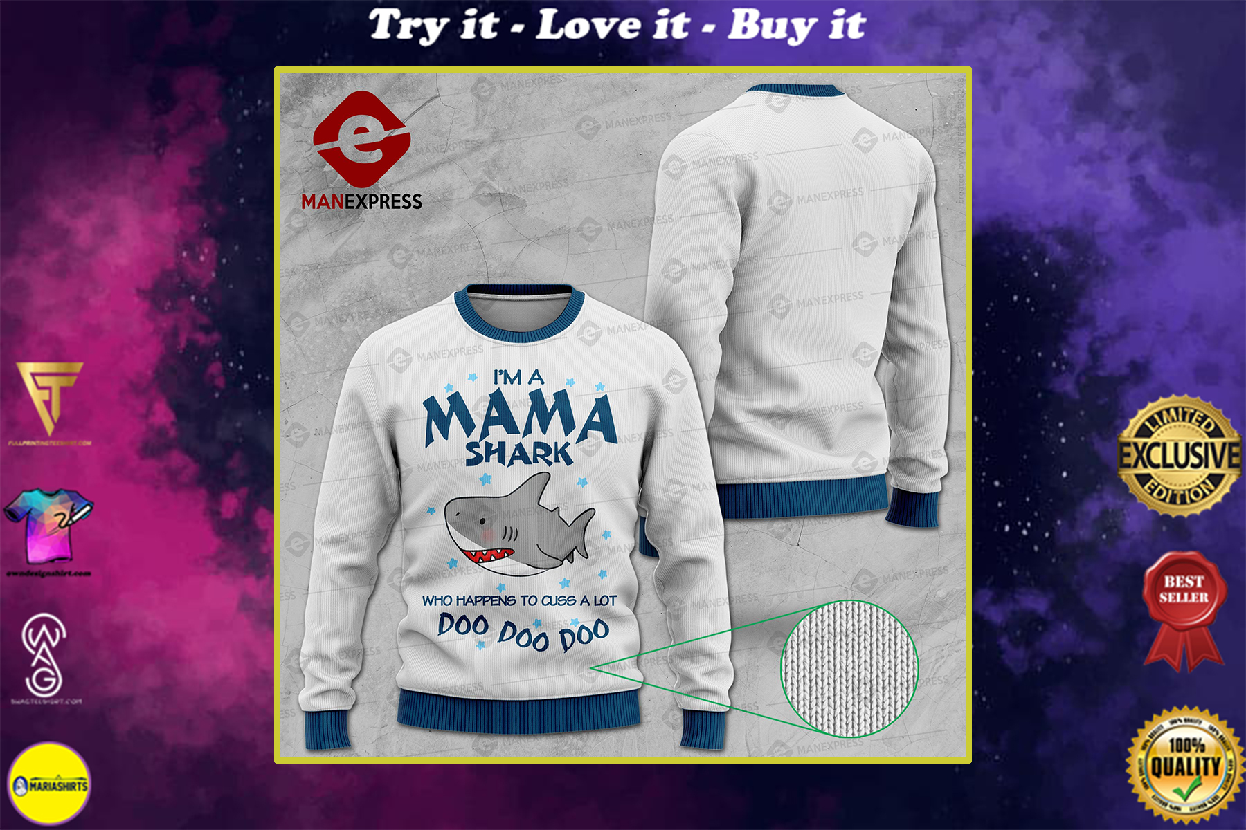 im a mama shark who happens to cuss a lot doo doo doo ugly christmas sweater