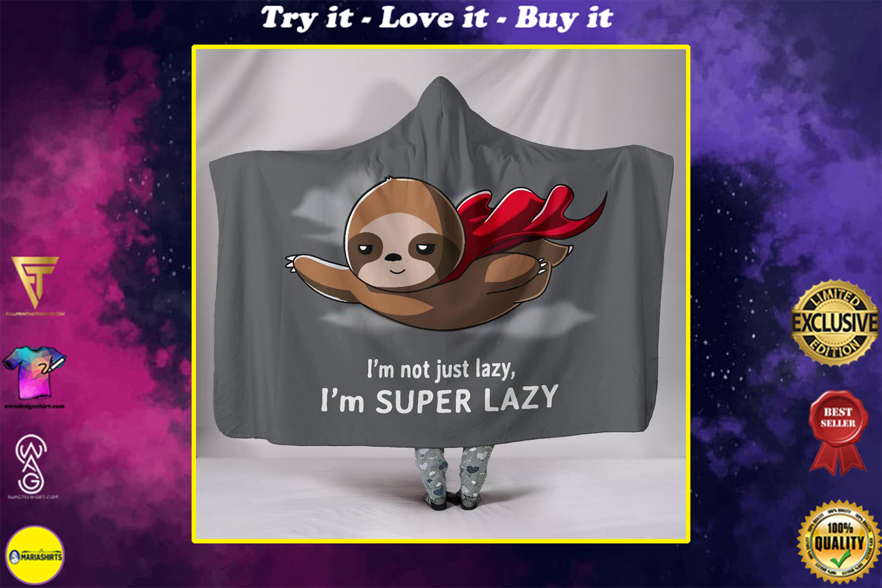 im not just lazy im super lazy all over printed hooded blanket