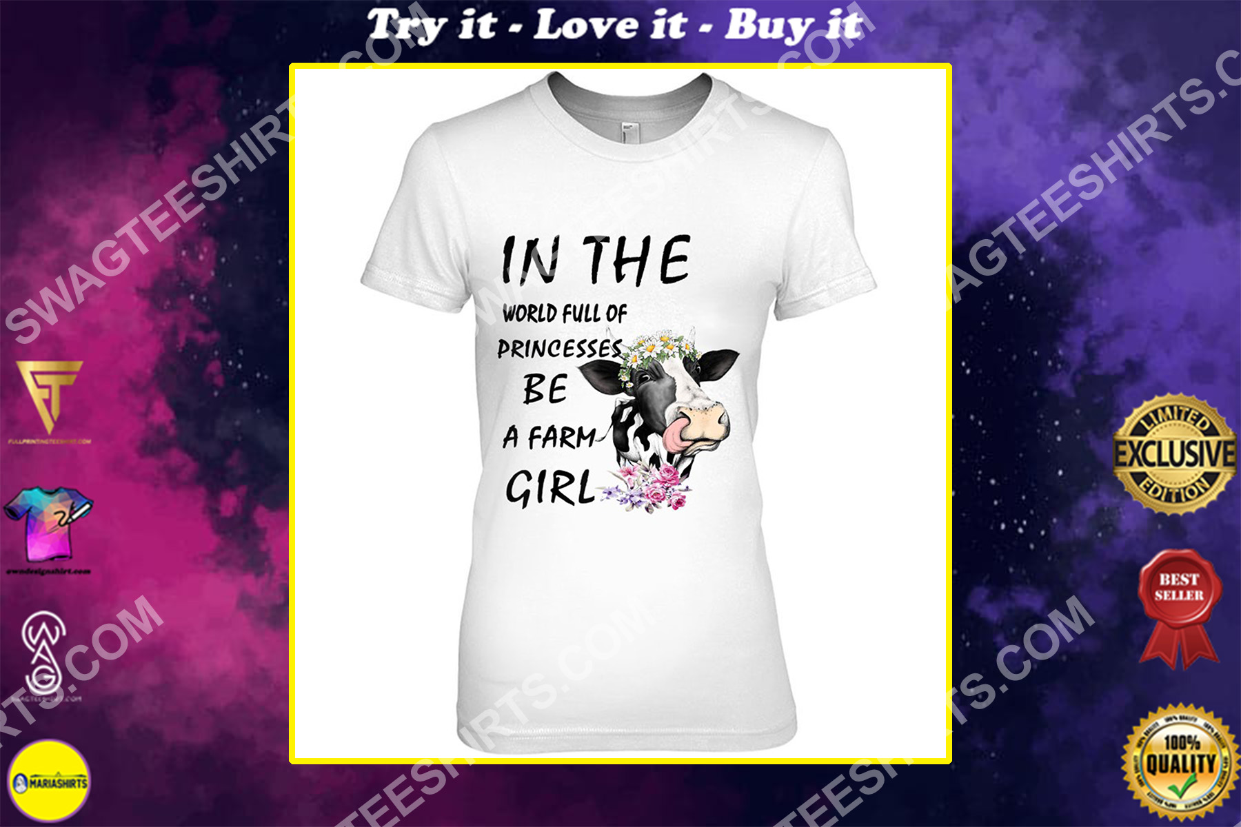 in the world full of princesses be a farm girl cow shirt