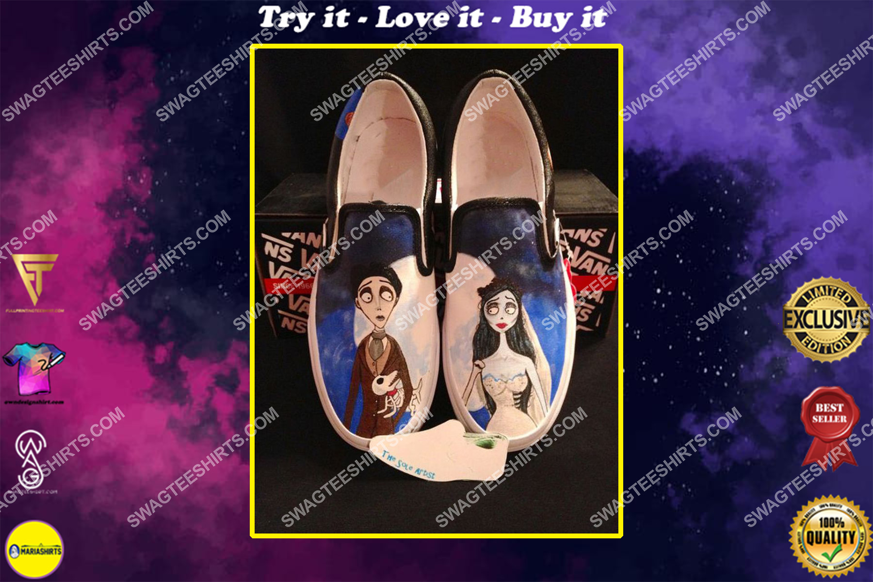 jack and sally nightmare before christmas all over print slip on shoes