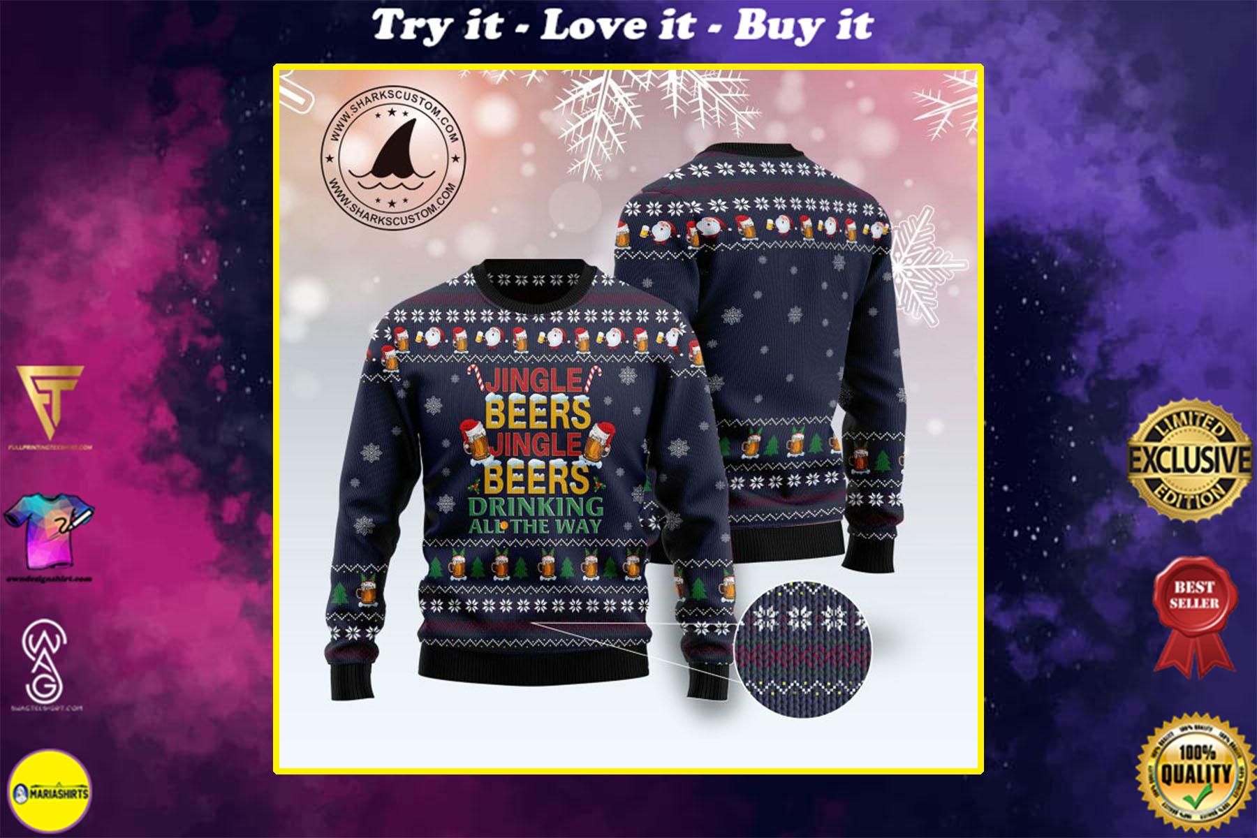 jingle beers jingle beers drinking all the way all over printed ugly christmas sweater