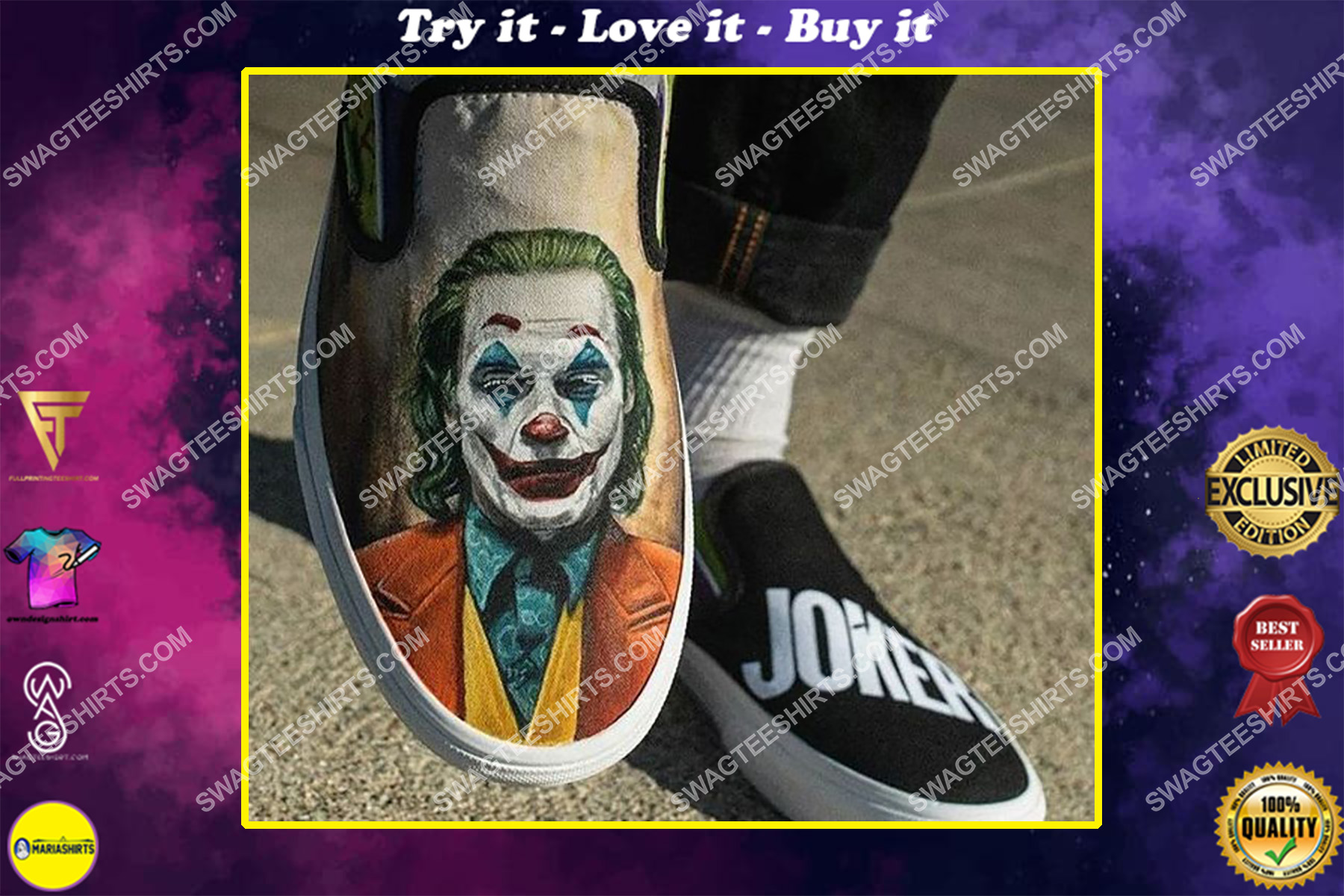 joker's smile all over print slip on shoes