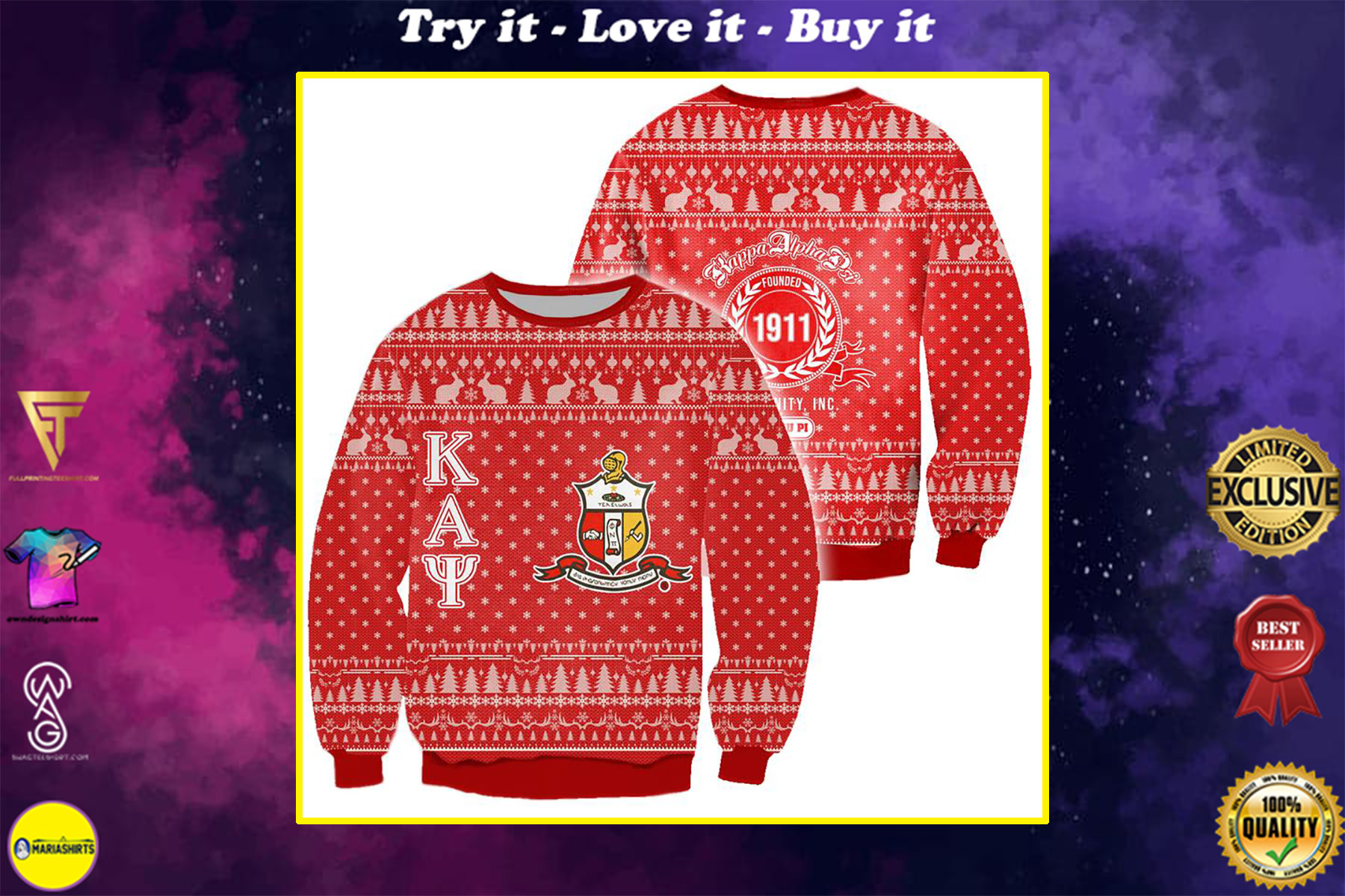 kappa alpha psi all over print ugly christmas sweater