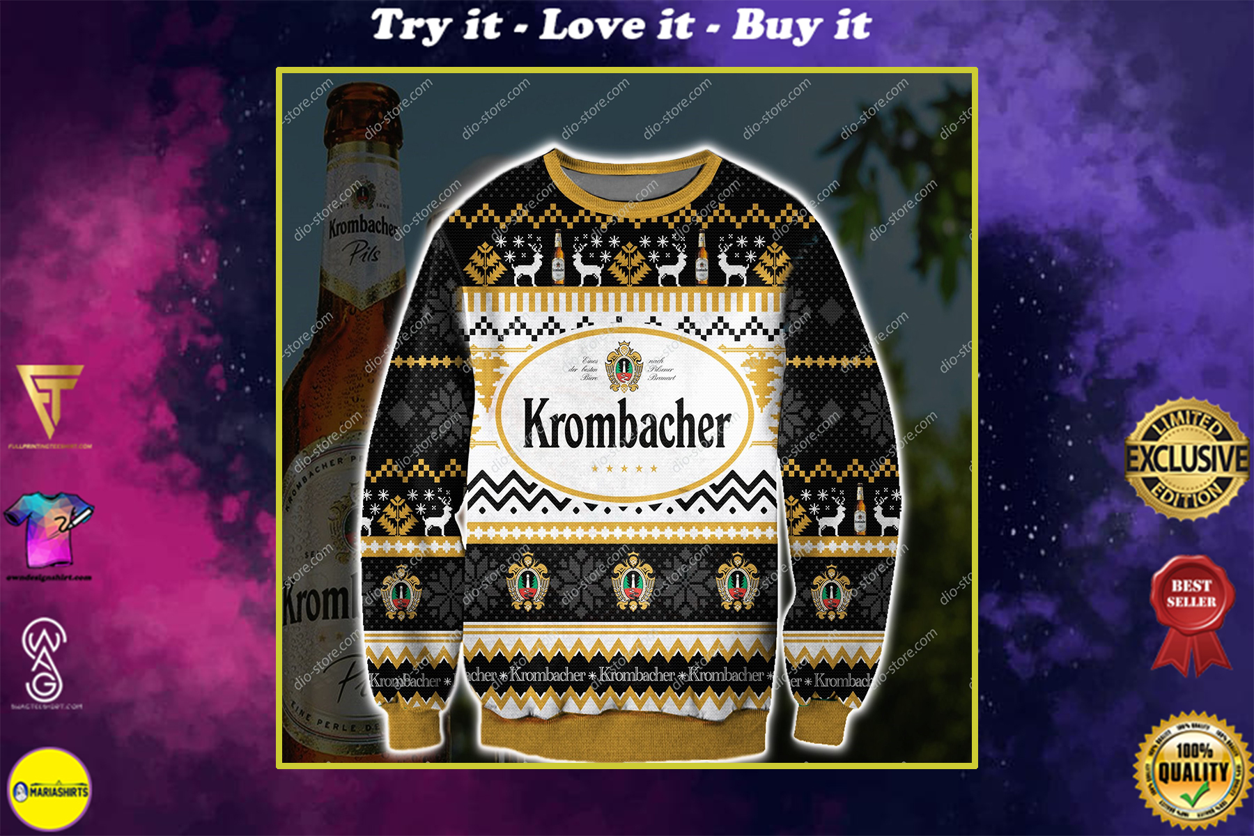 krombacher beer all over printed ugly christmas sweater